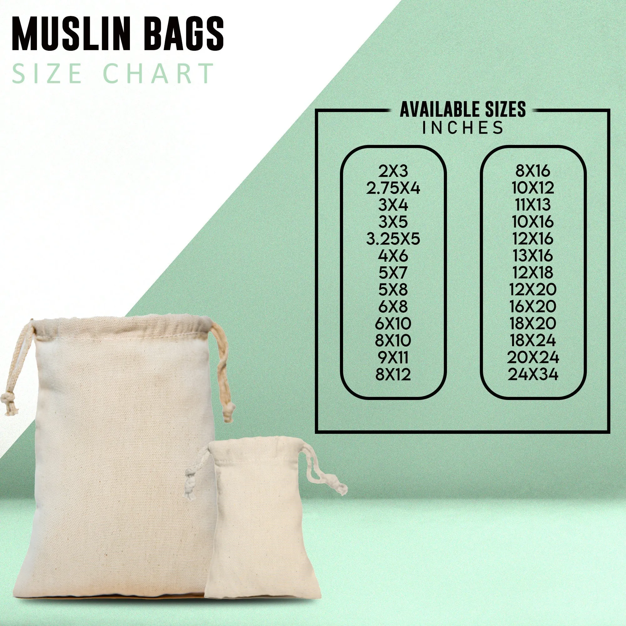 12x20 inches 100% Cotton Canvas Drawstring Muslin Bags
