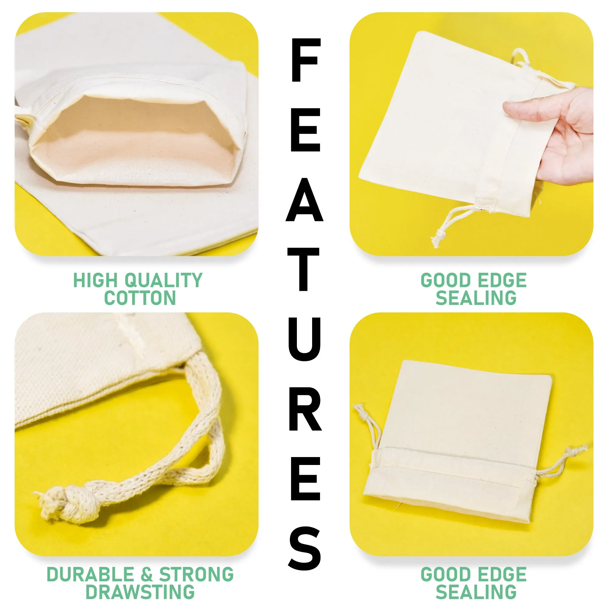 12x20 inches 100% Cotton Canvas Drawstring Muslin Bags