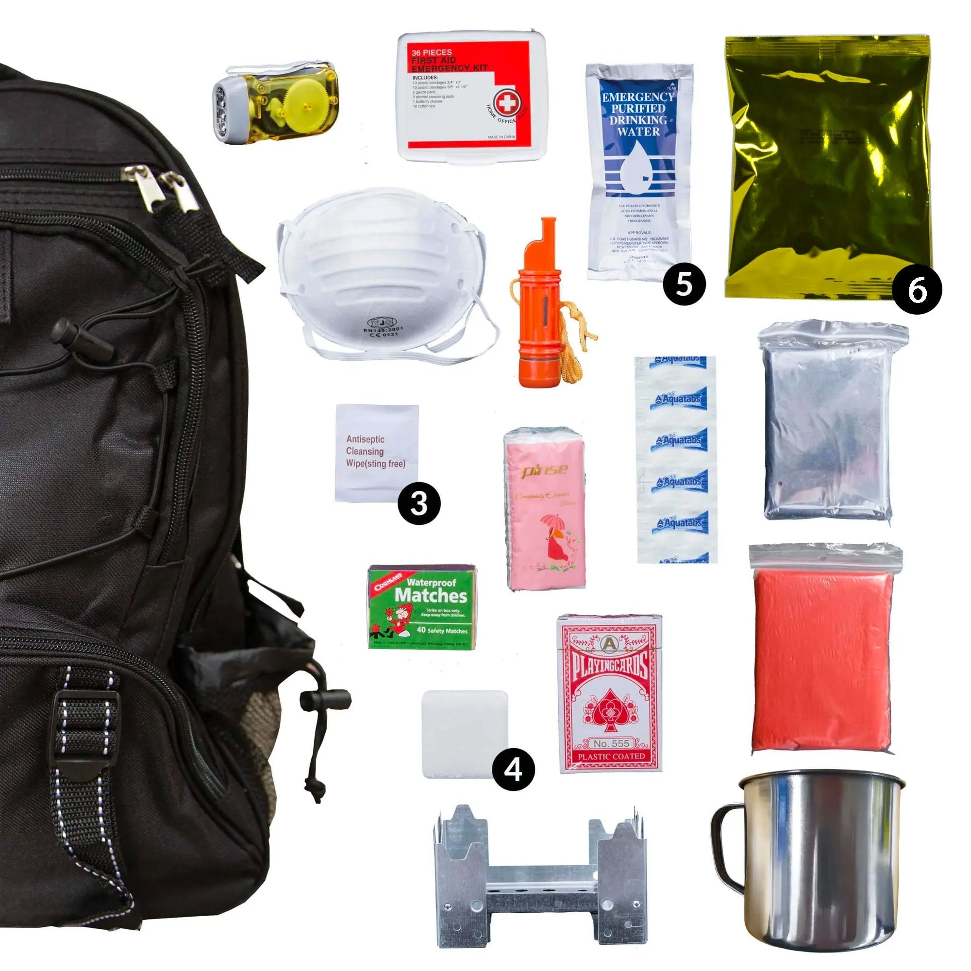 Black 64 Piece Survival Backpack
