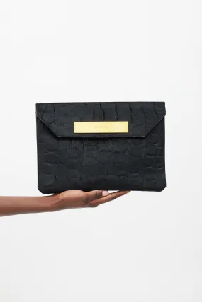 Black Embossed Hair Envelope Clutch