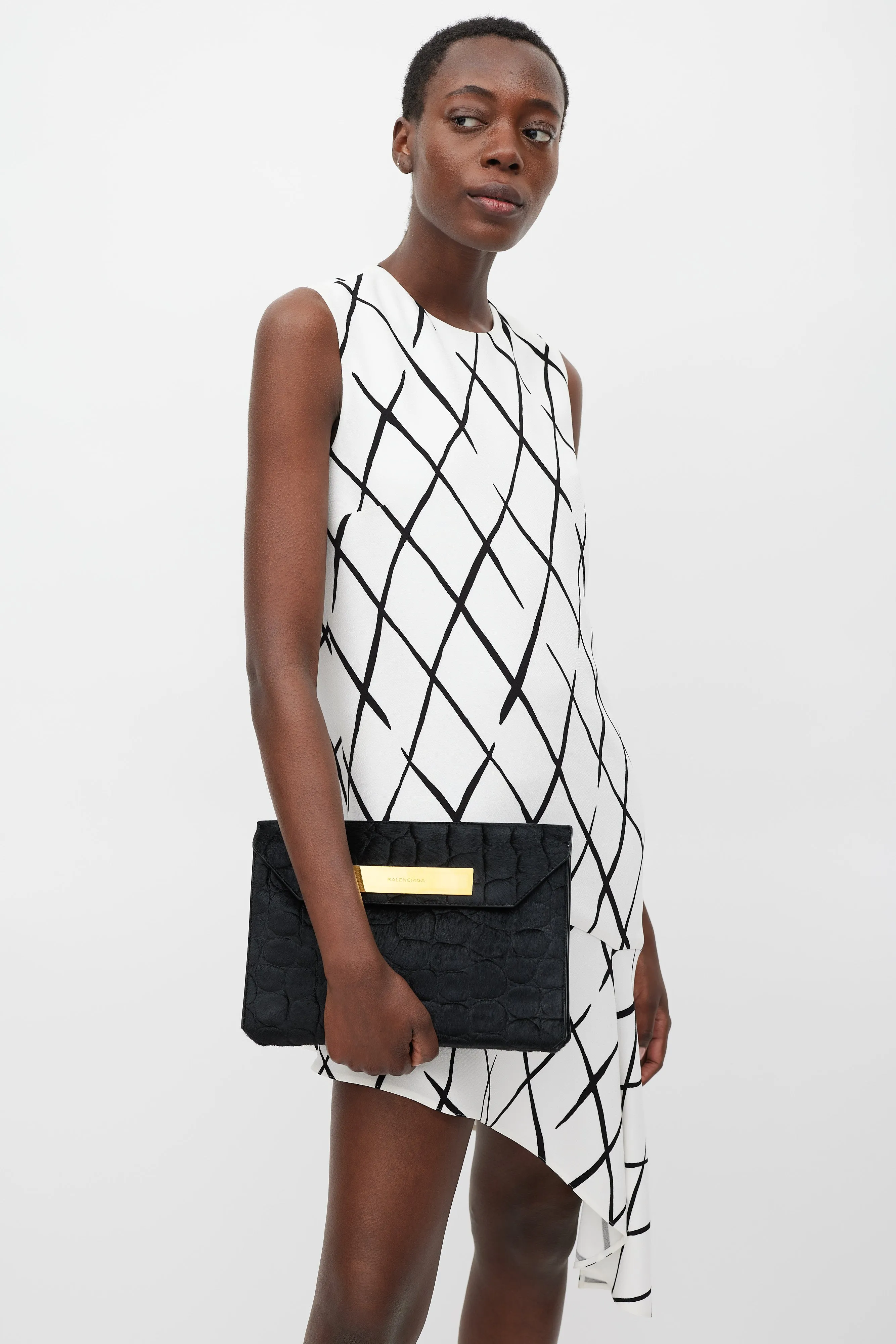 Black Embossed Hair Envelope Clutch