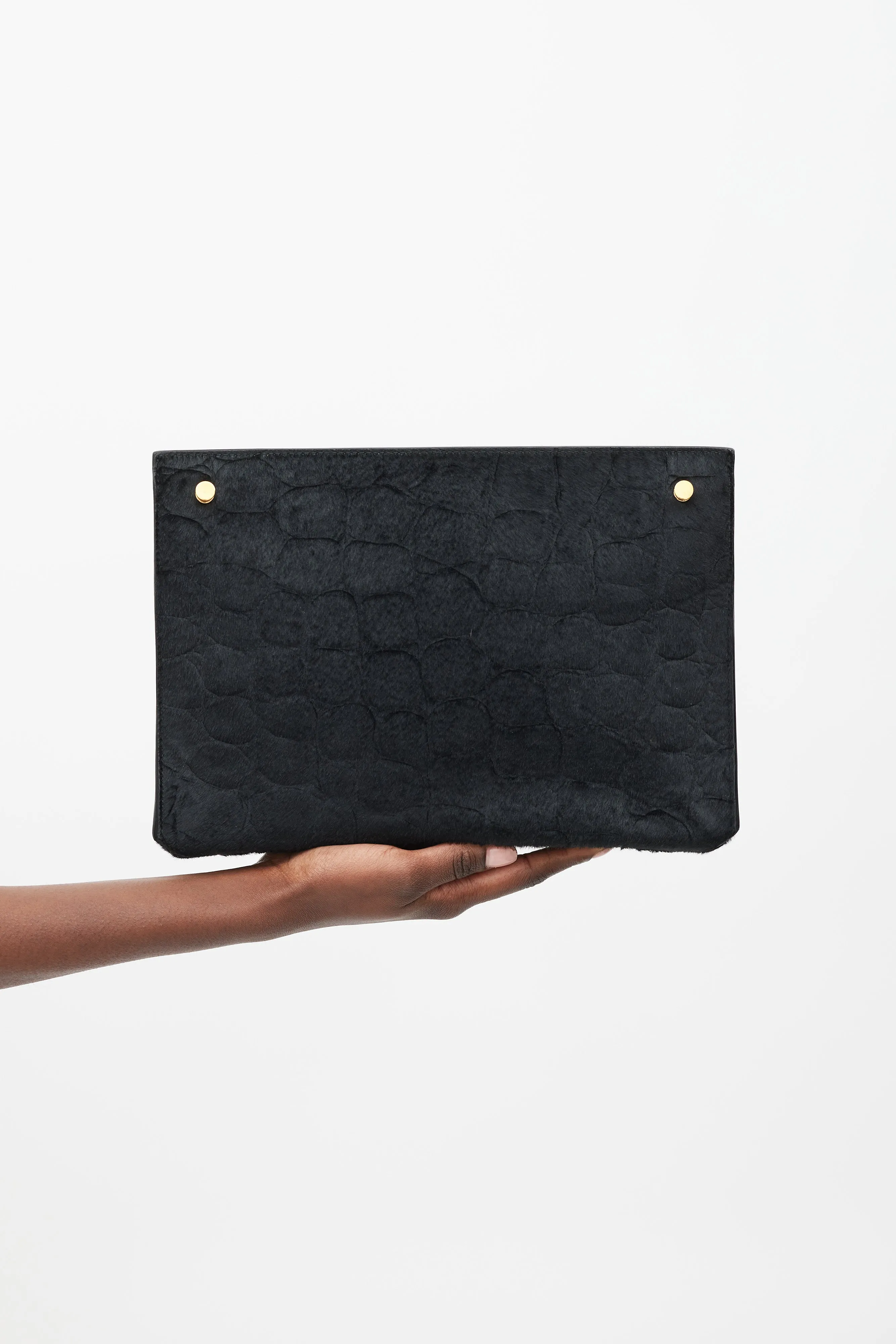 Black Embossed Hair Envelope Clutch