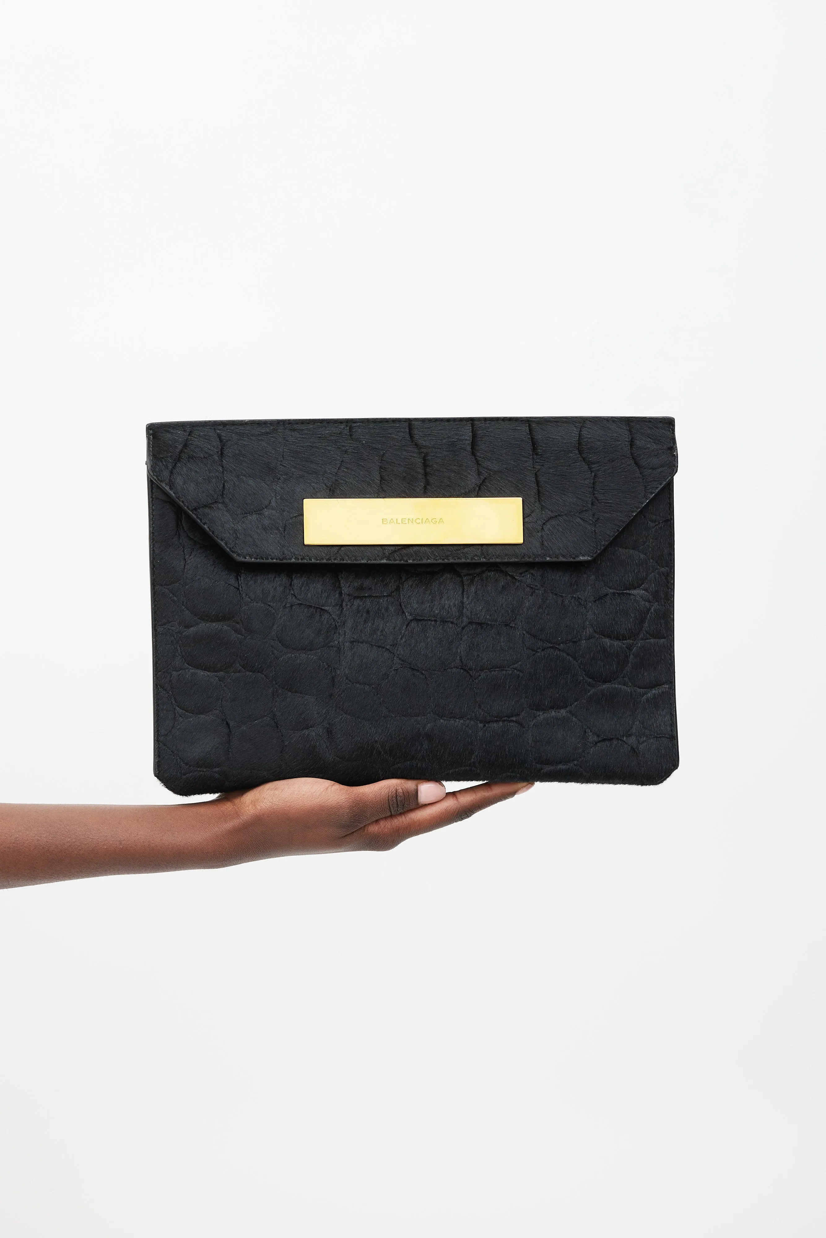 Black Embossed Hair Envelope Clutch