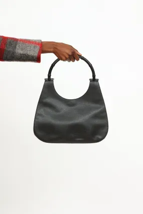 Black Leather Bamboo Top Handle Bag
