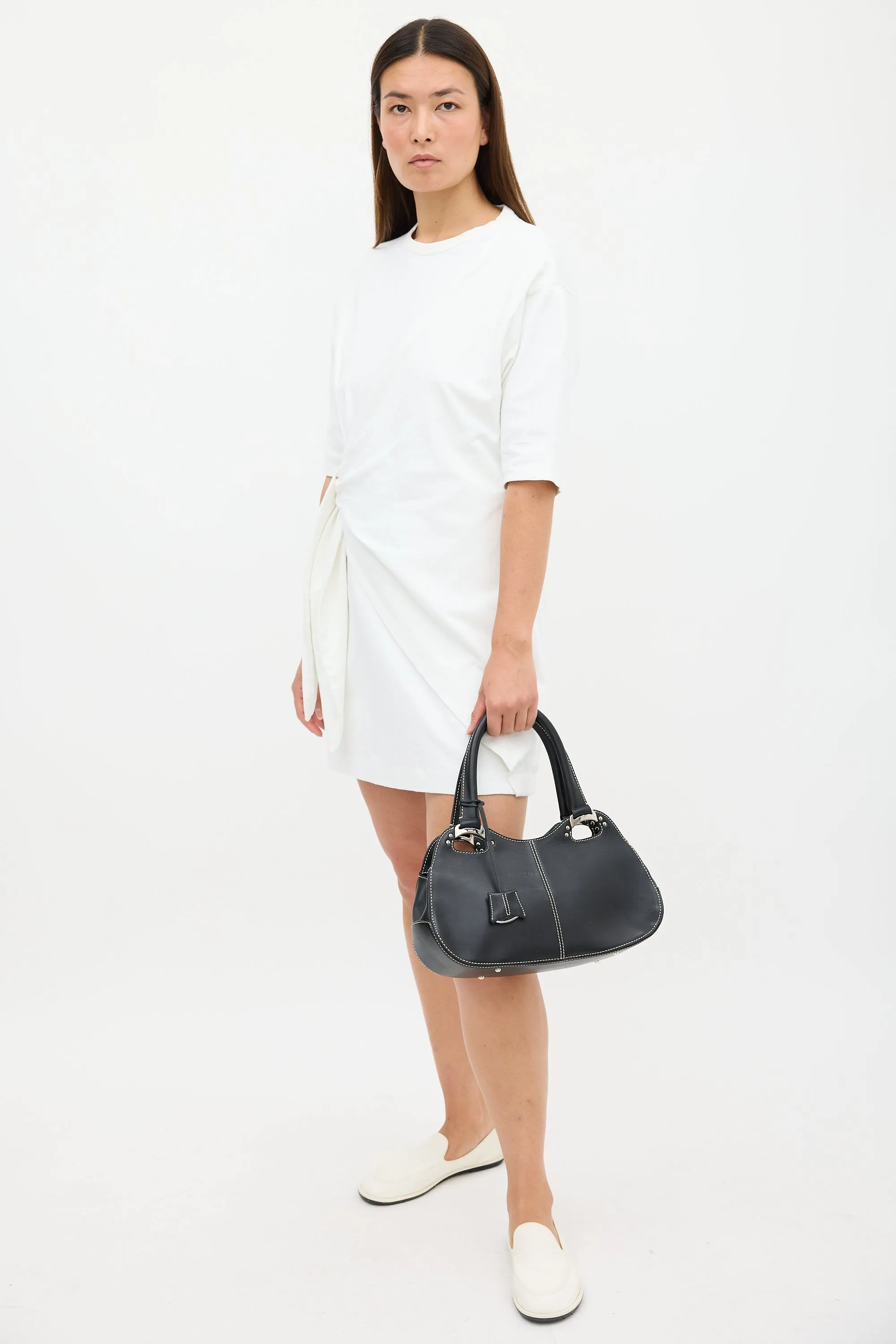Black Leather Top Handle Bag