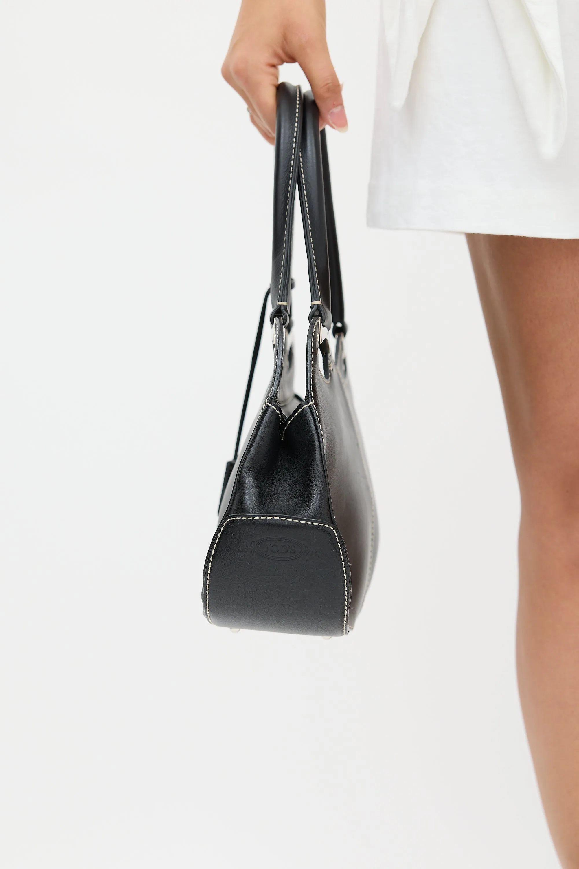 Black Leather Top Handle Bag