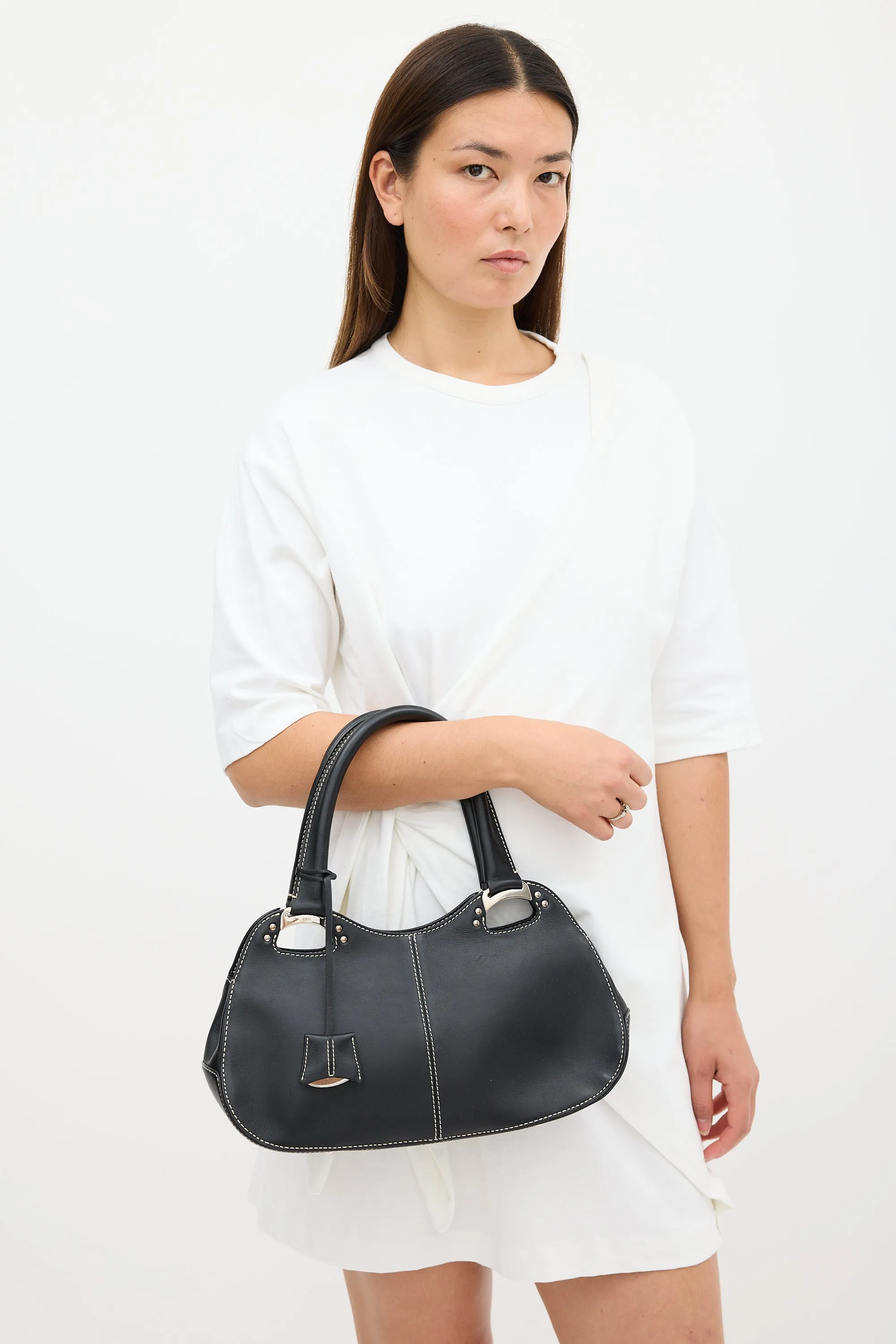 Black Leather Top Handle Bag