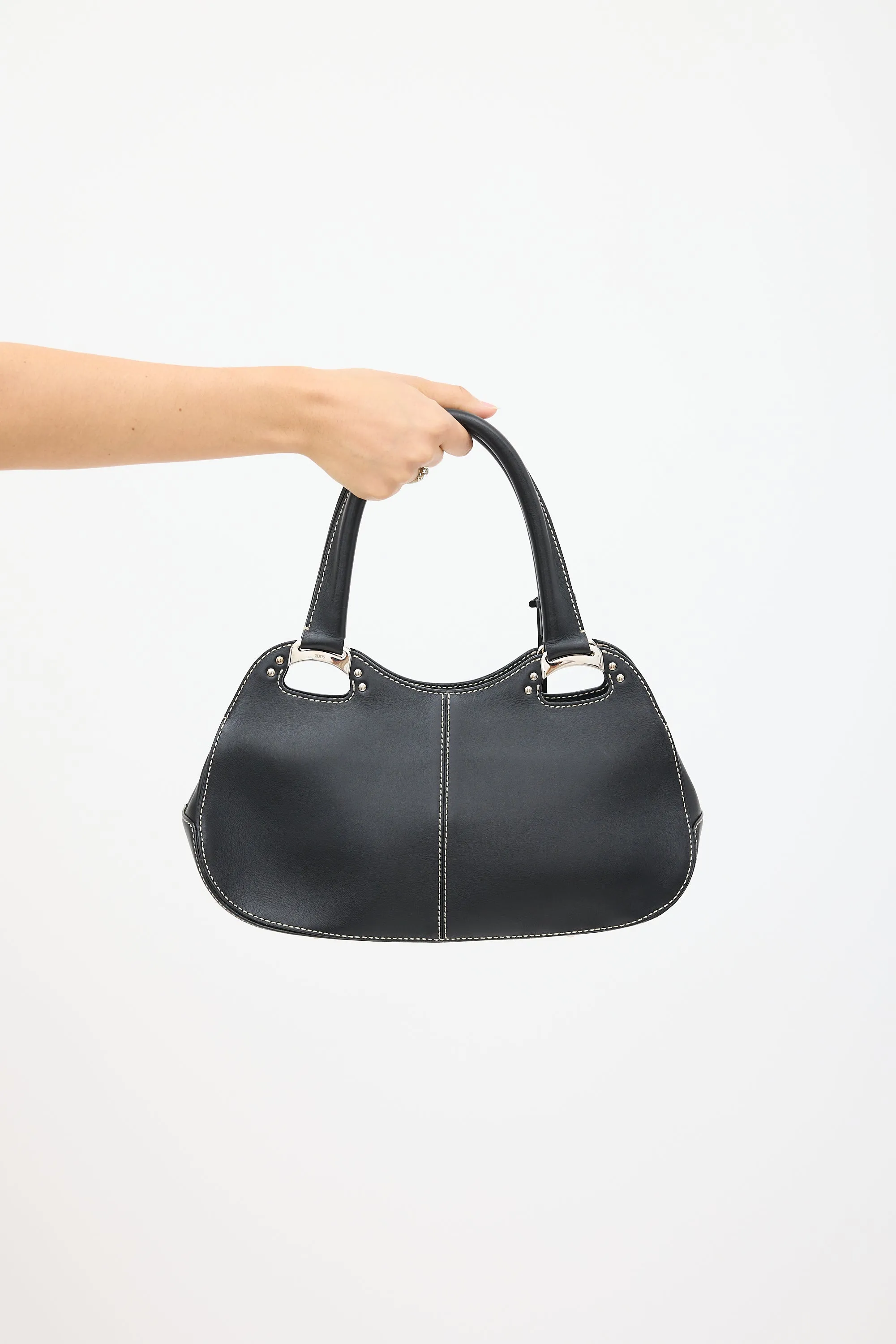 Black Leather Top Handle Bag