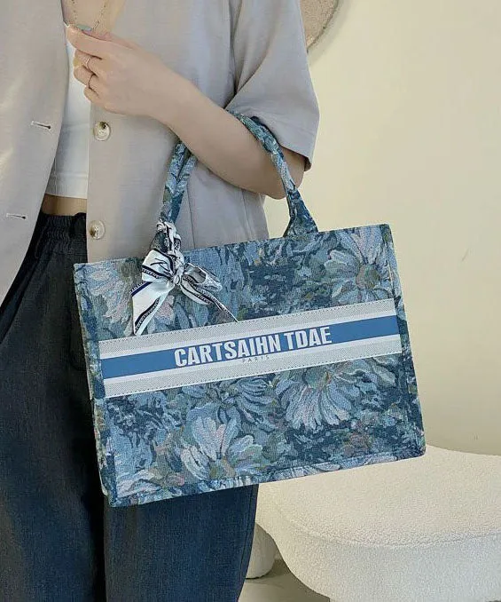 Blue Zippered Patchwork Paitings Canvas Satchel Handbag LY1934