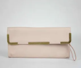 BOTTEGA VENETA Women's Leather Wristlet Clutch Bag Gold Detail Pink