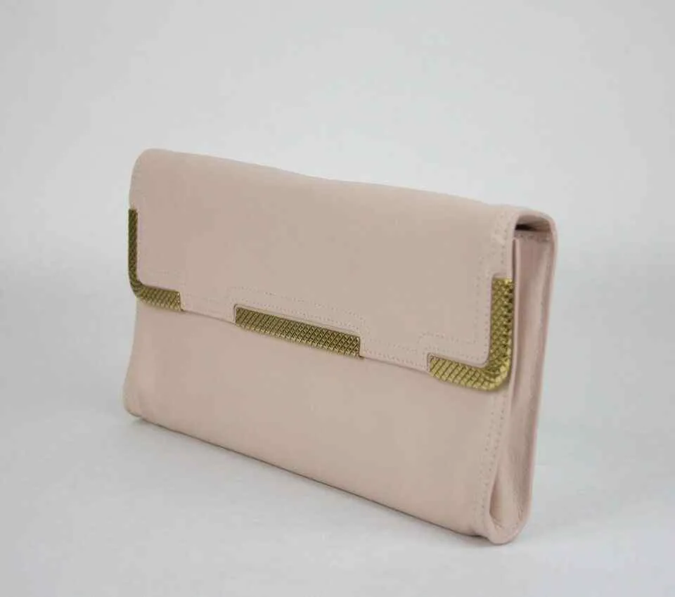 BOTTEGA VENETA Women's Leather Wristlet Clutch Bag Gold Detail Pink