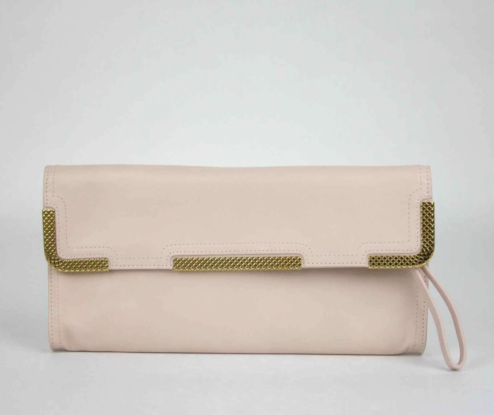 BOTTEGA VENETA Women's Leather Wristlet Clutch Bag Gold Detail Pink