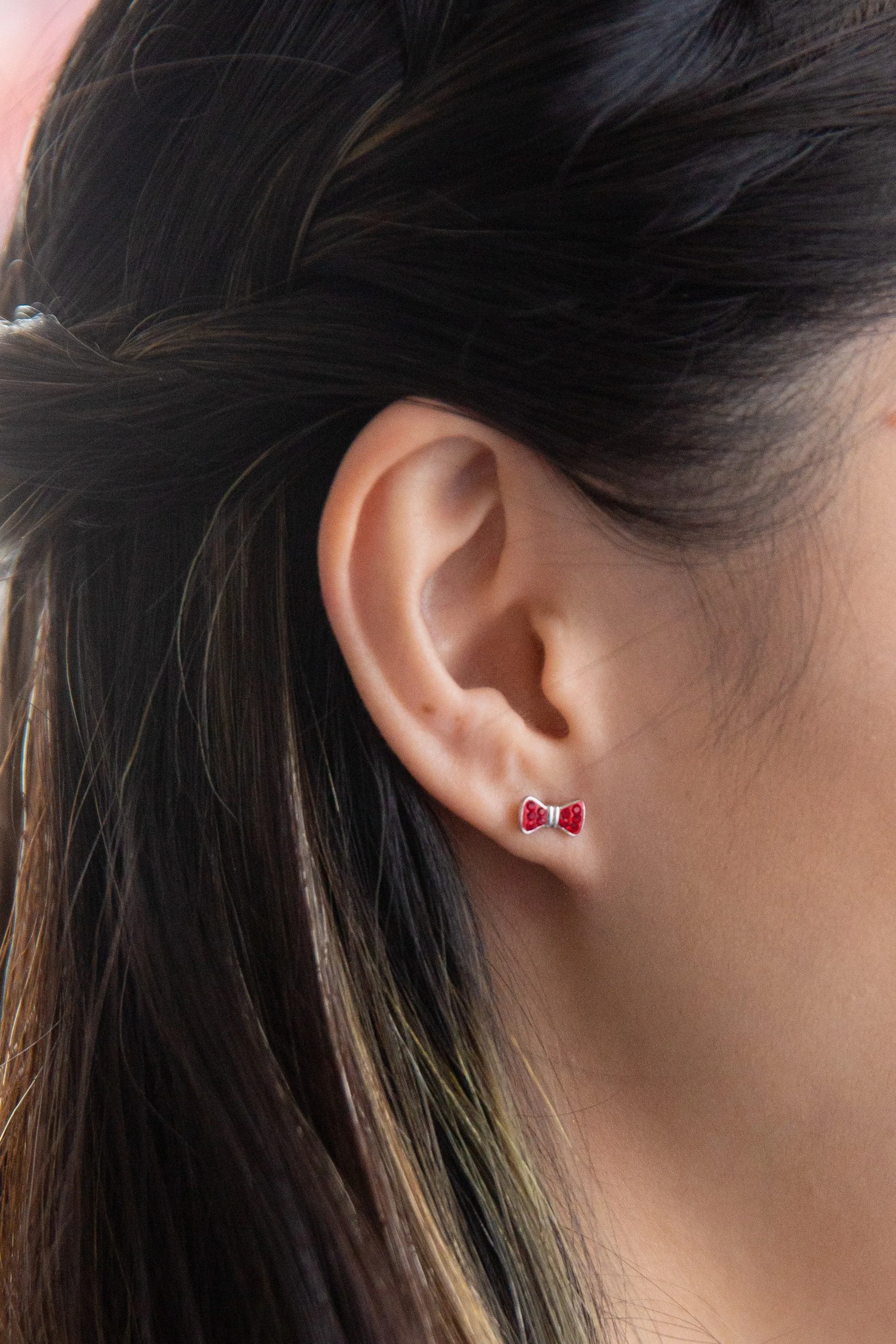 Bow Crystal Silver Stud Earrings