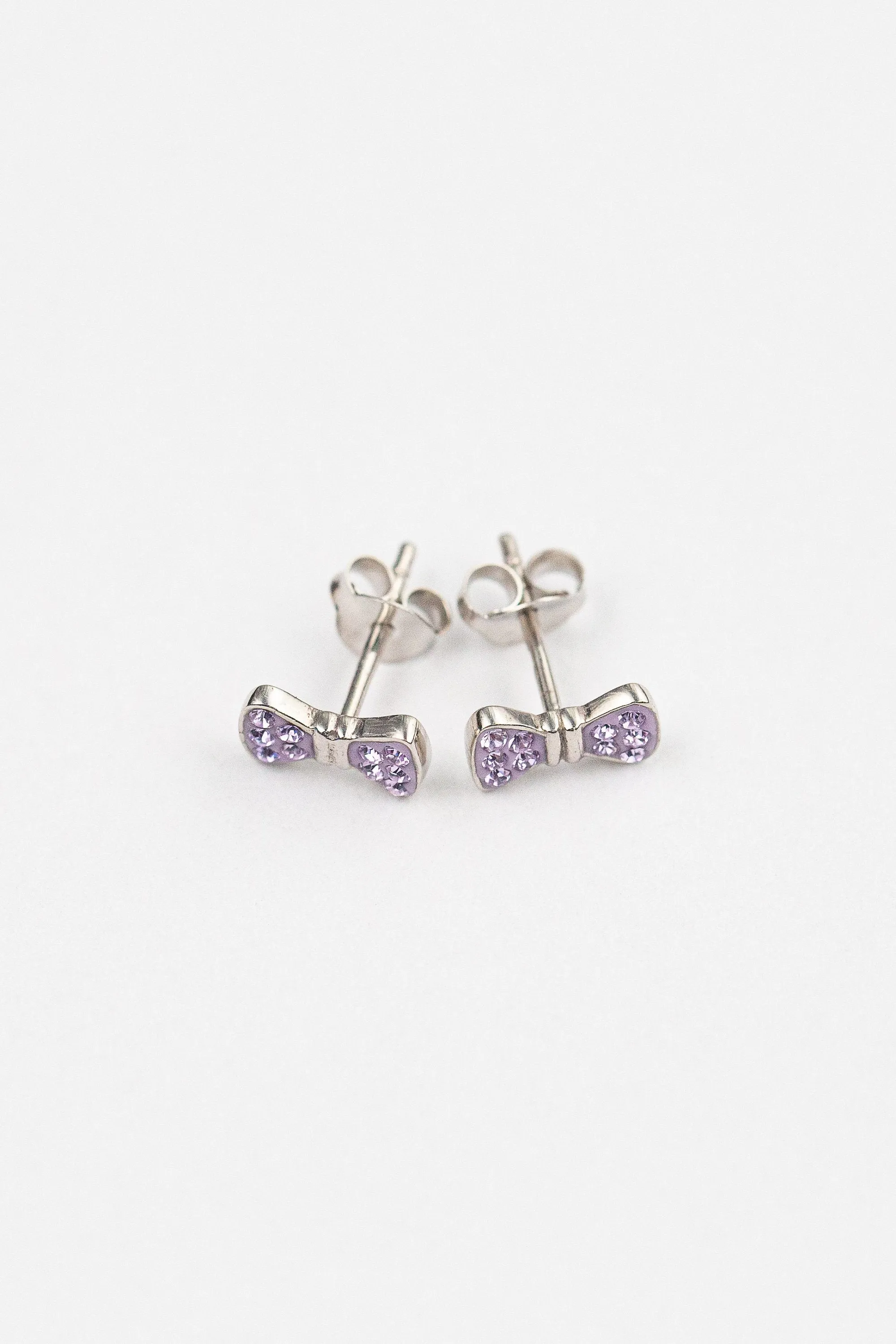 Bow Crystal Silver Stud Earrings