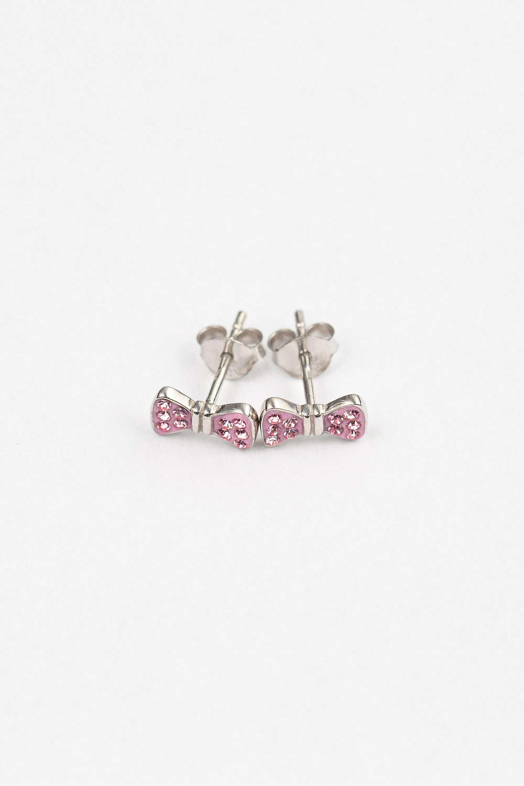 Bow Crystal Silver Stud Earrings
