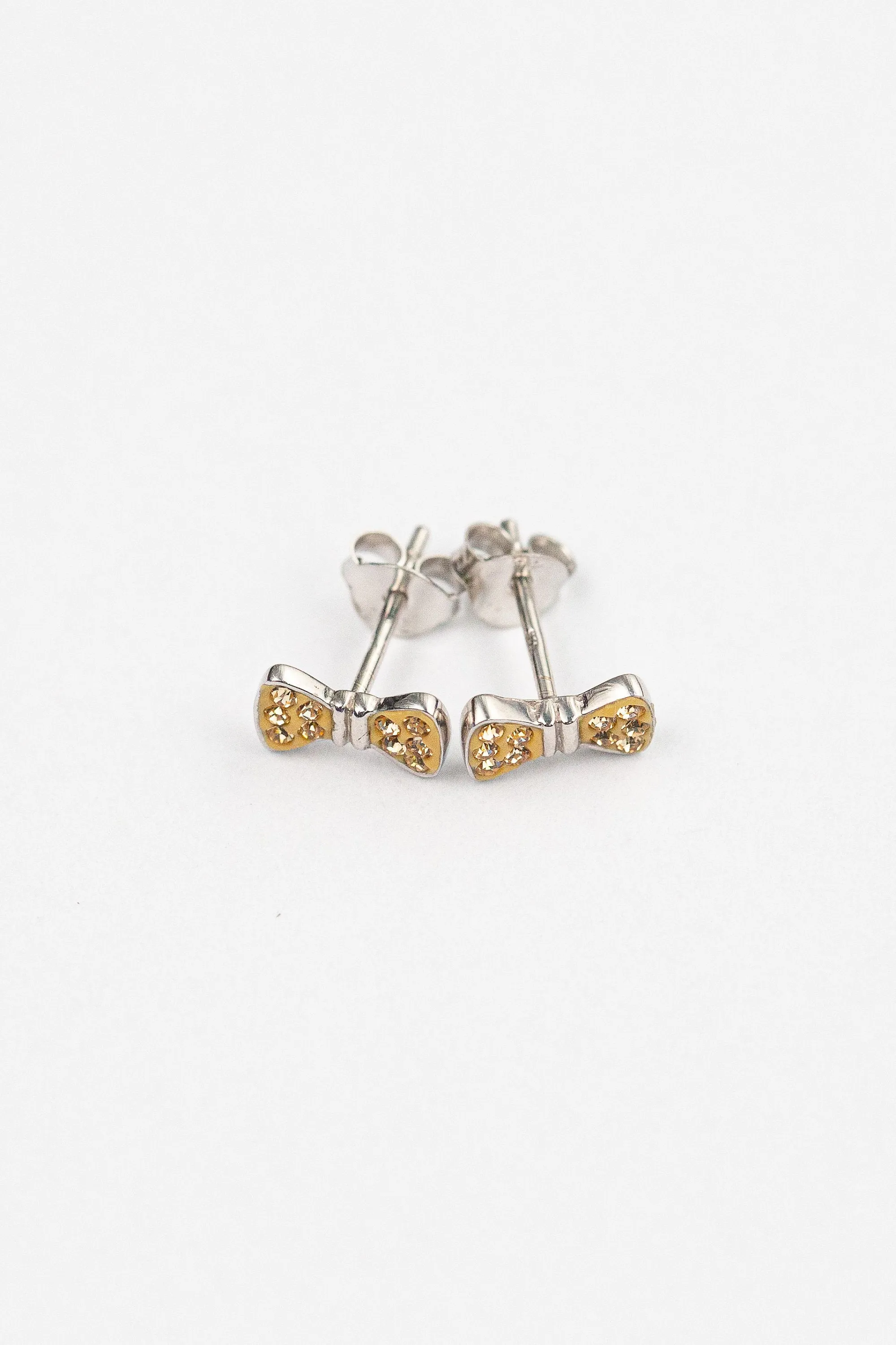 Bow Crystal Silver Stud Earrings