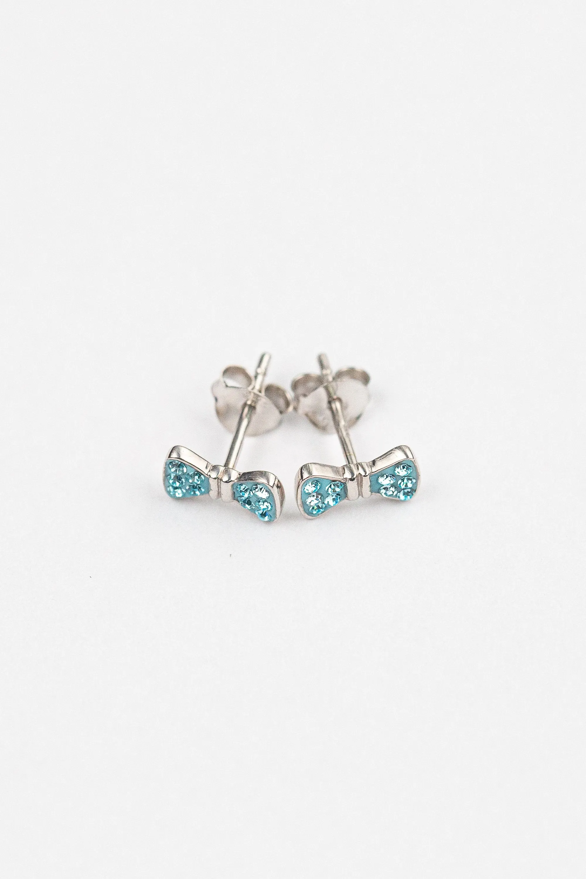 Bow Crystal Silver Stud Earrings
