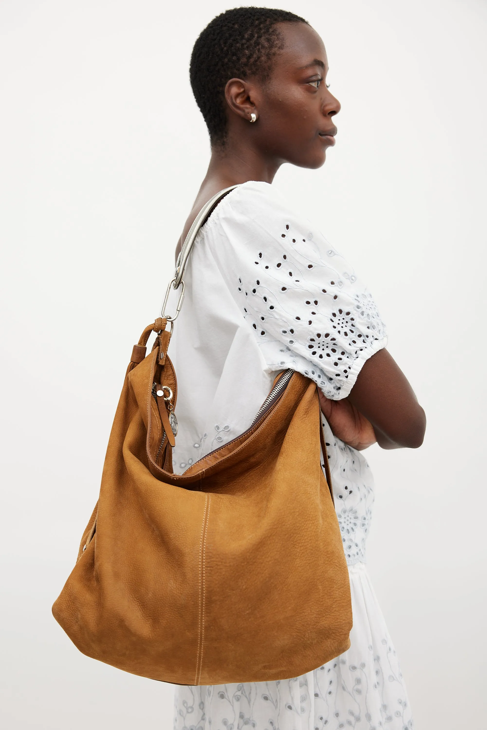 Brown & Silver Leather Tassel Bag