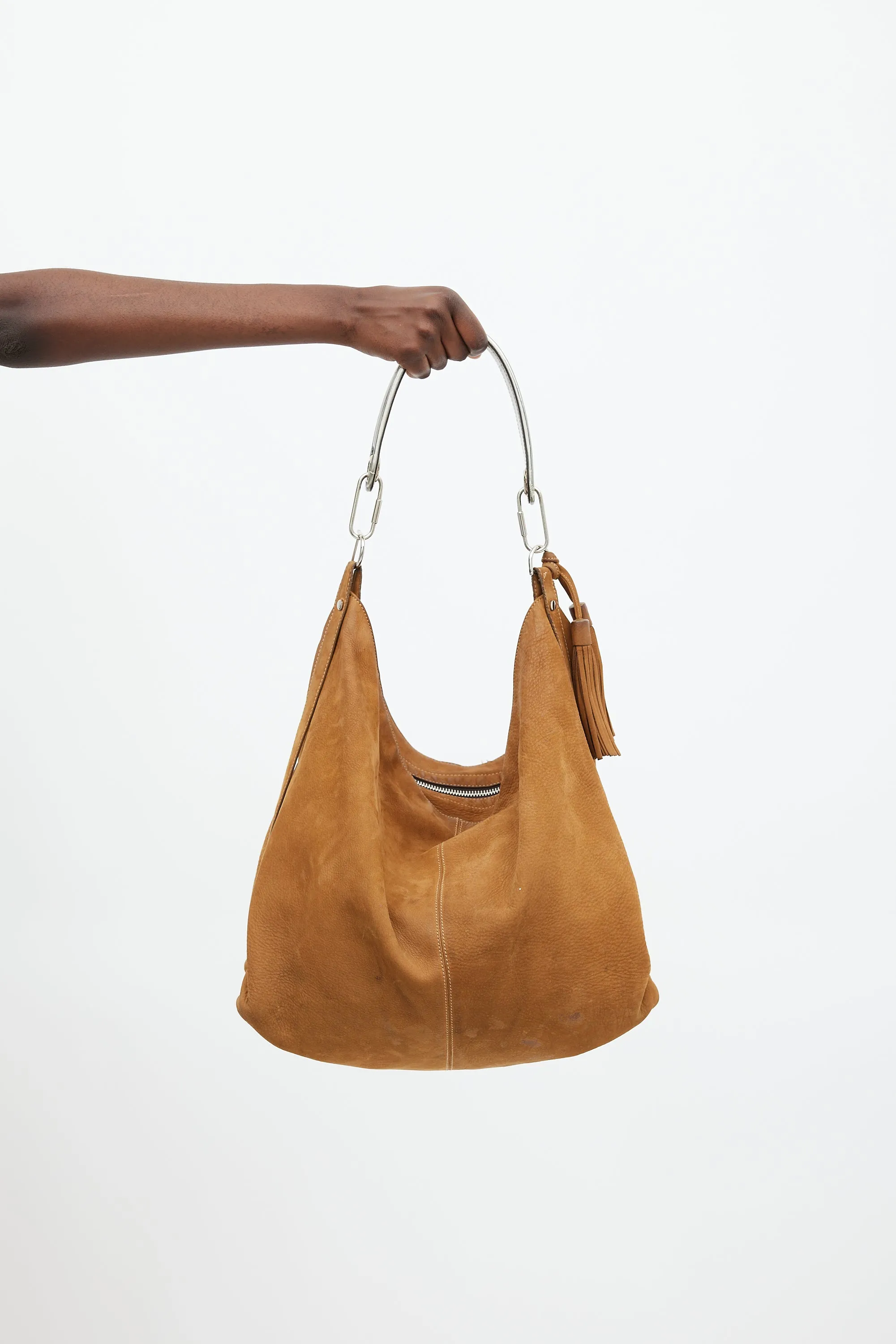Brown & Silver Leather Tassel Bag