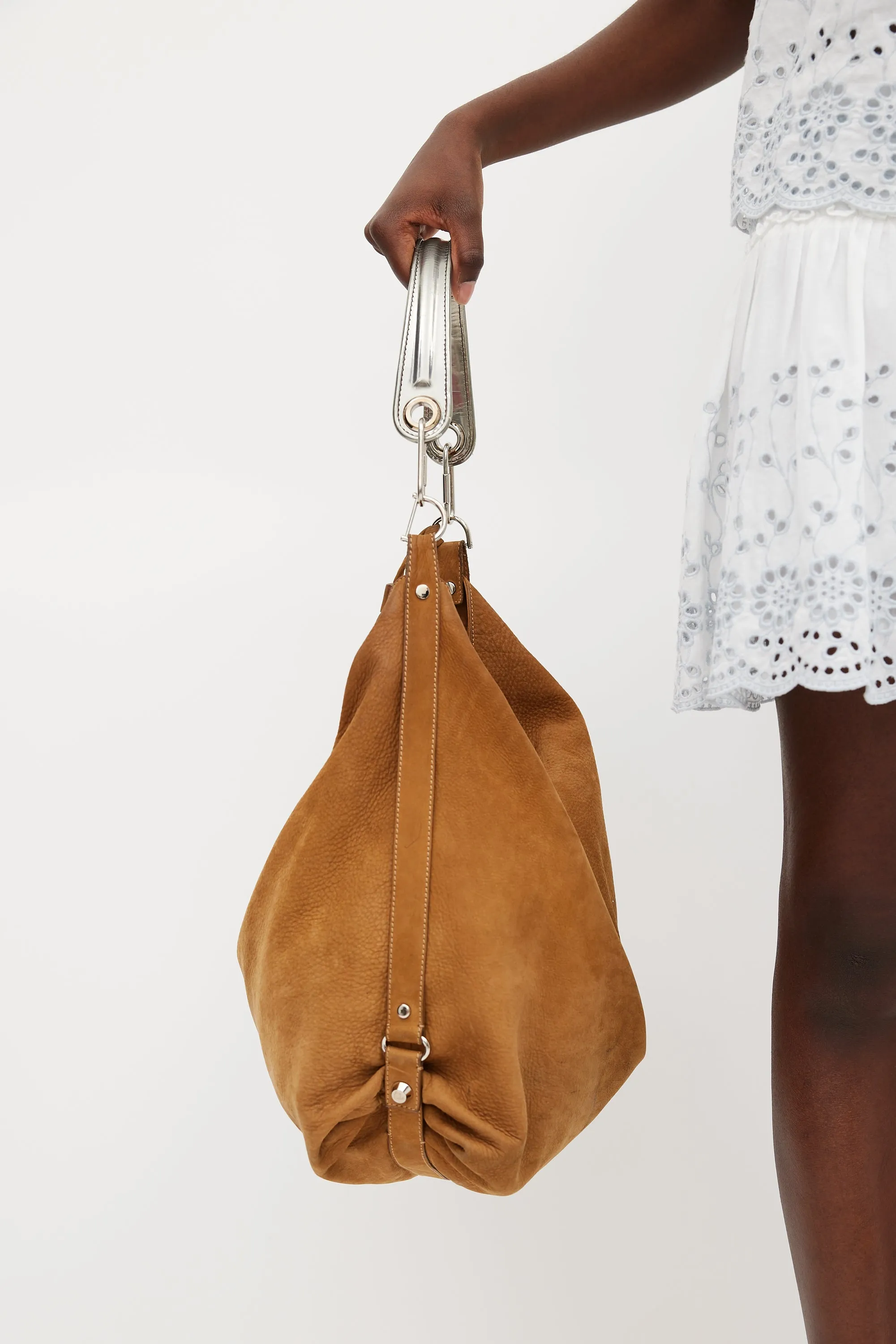 Brown & Silver Leather Tassel Bag