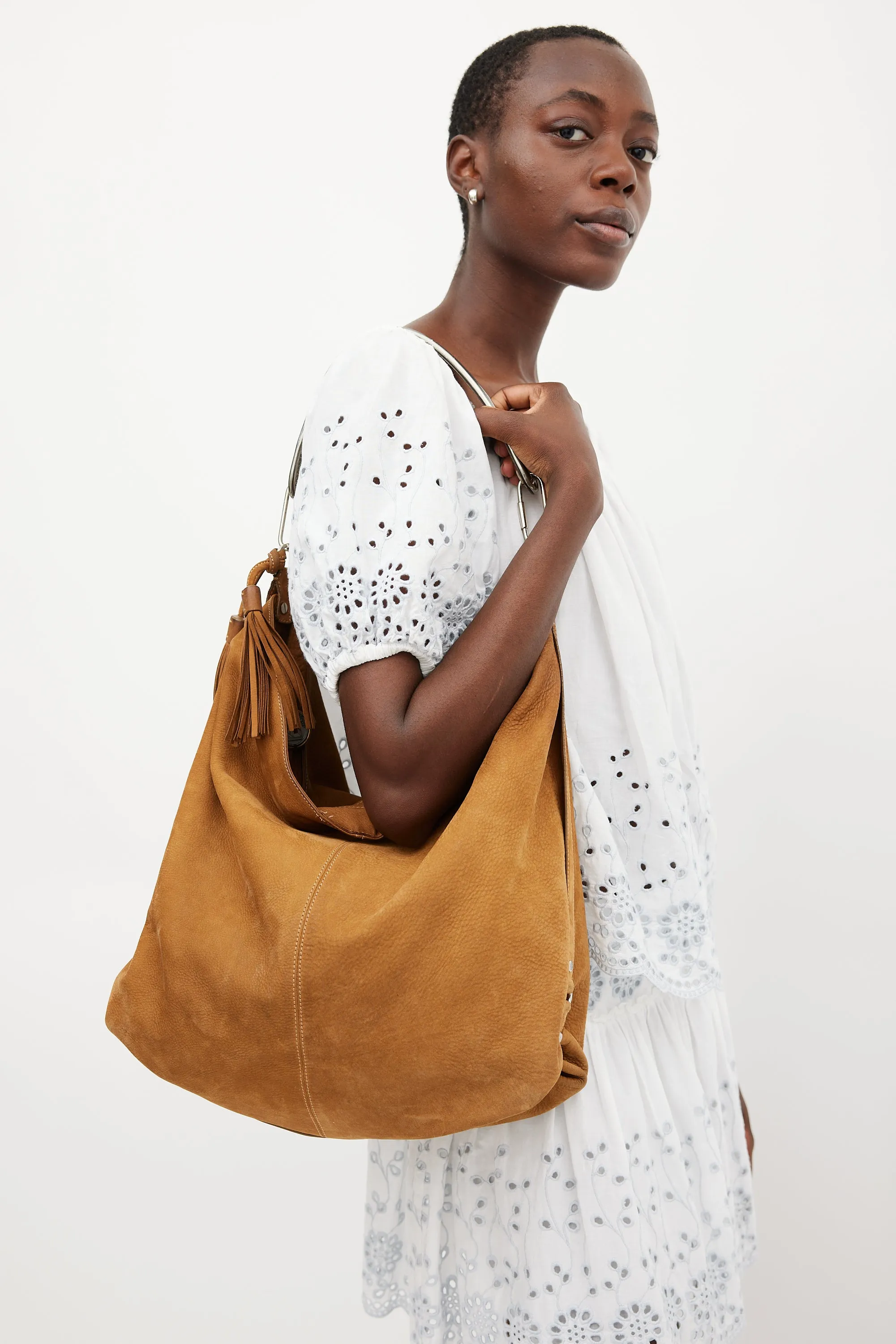Brown & Silver Leather Tassel Bag