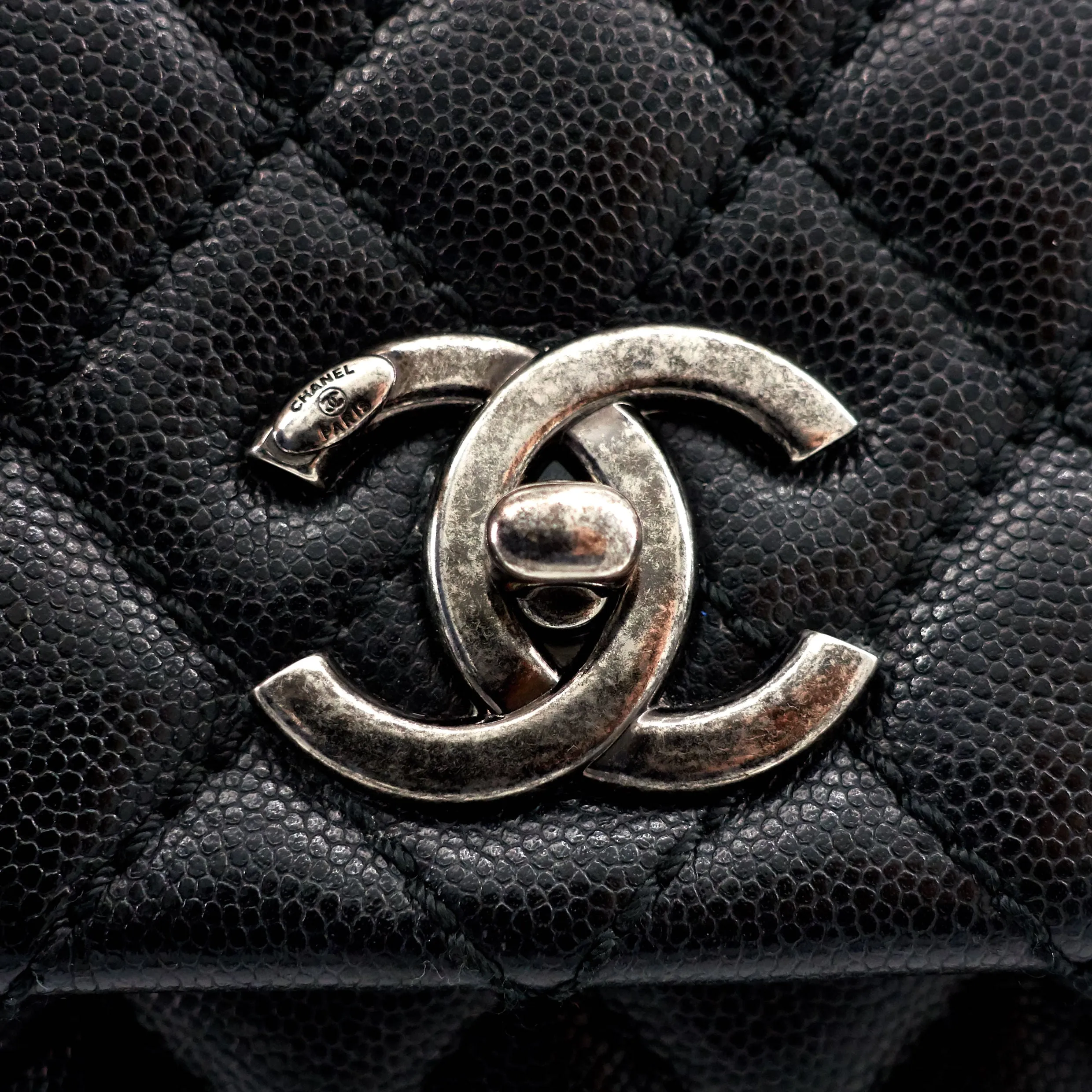 CHANEL Coco Top Handle Medium Caviar Leather Bag