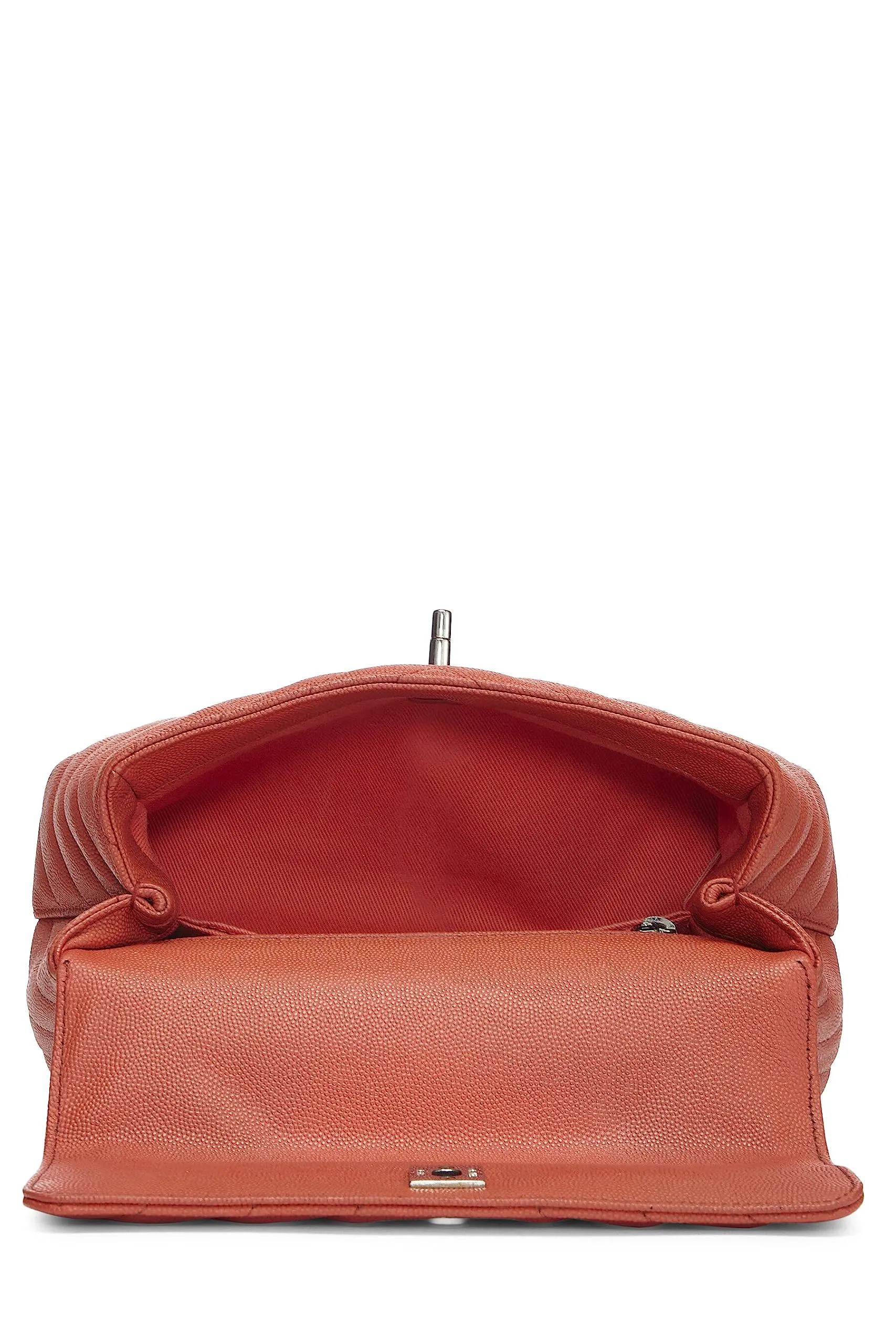 Chanel,  Orange Chevron Caviar Coco Handle Bag Small, Orange