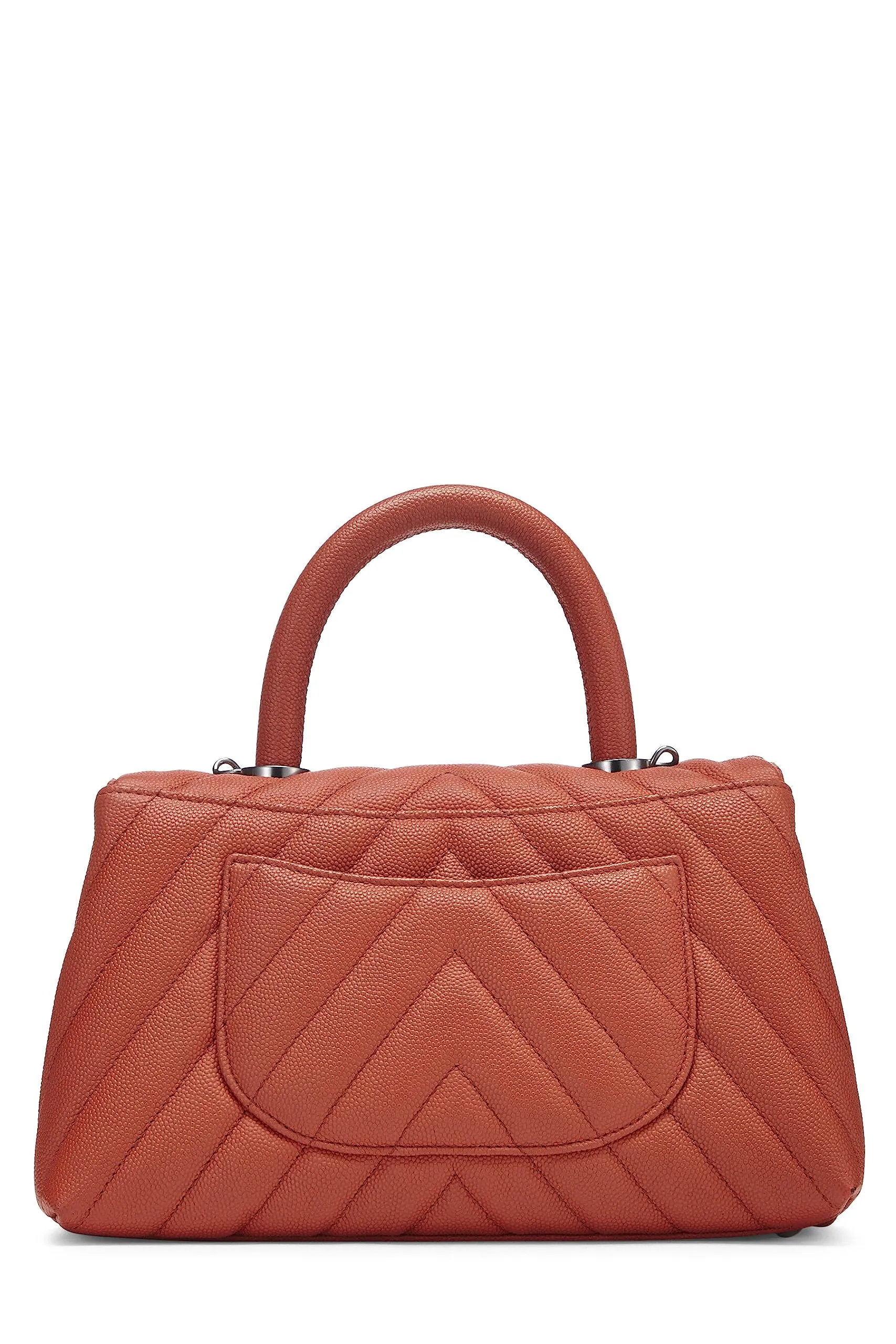 Chanel,  Orange Chevron Caviar Coco Handle Bag Small, Orange