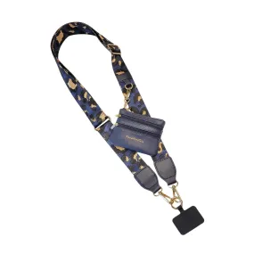 Clip & Go Crossbody Phone Lanyard - Navy & Brown Leopard