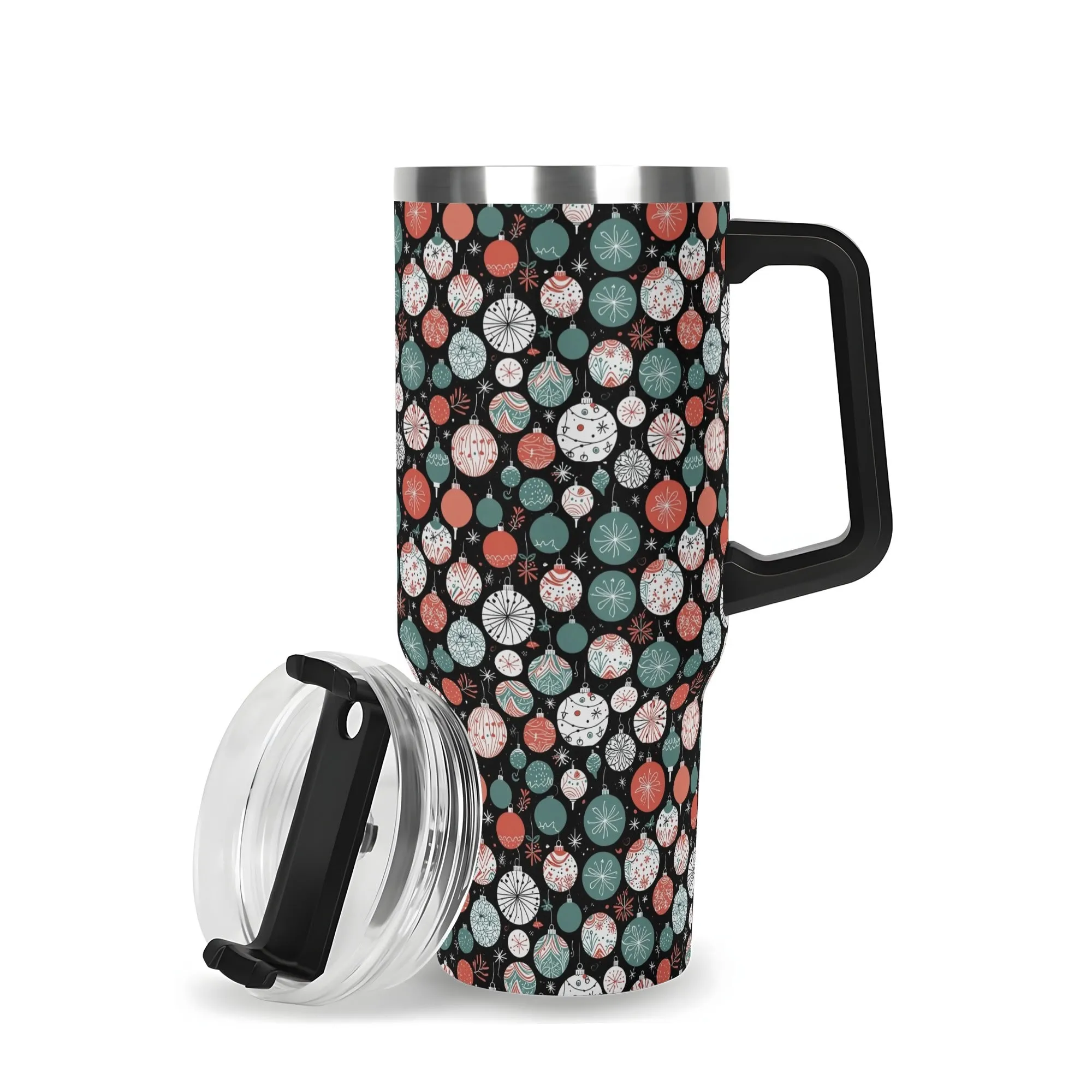 Colorful Ornament 40oz Stainless Steel Tumbler Gift With Black Handle and Straw