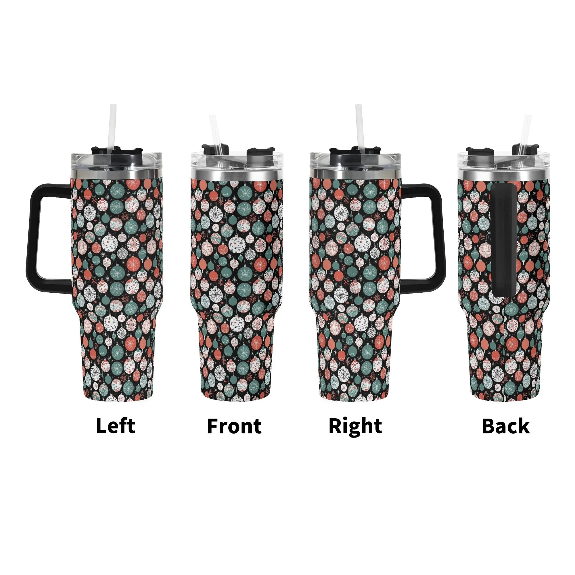 Colorful Ornament 40oz Stainless Steel Tumbler Gift With Black Handle and Straw