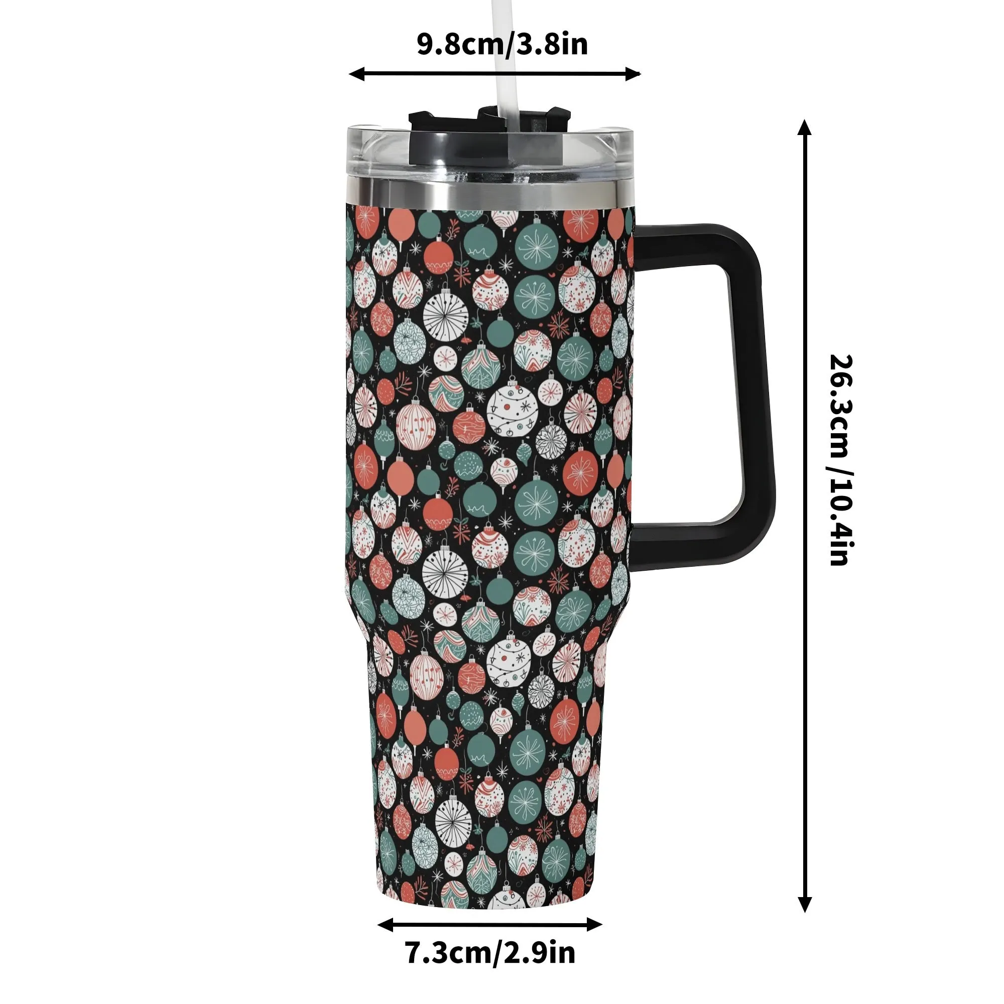 Colorful Ornament 40oz Stainless Steel Tumbler Gift With Black Handle and Straw