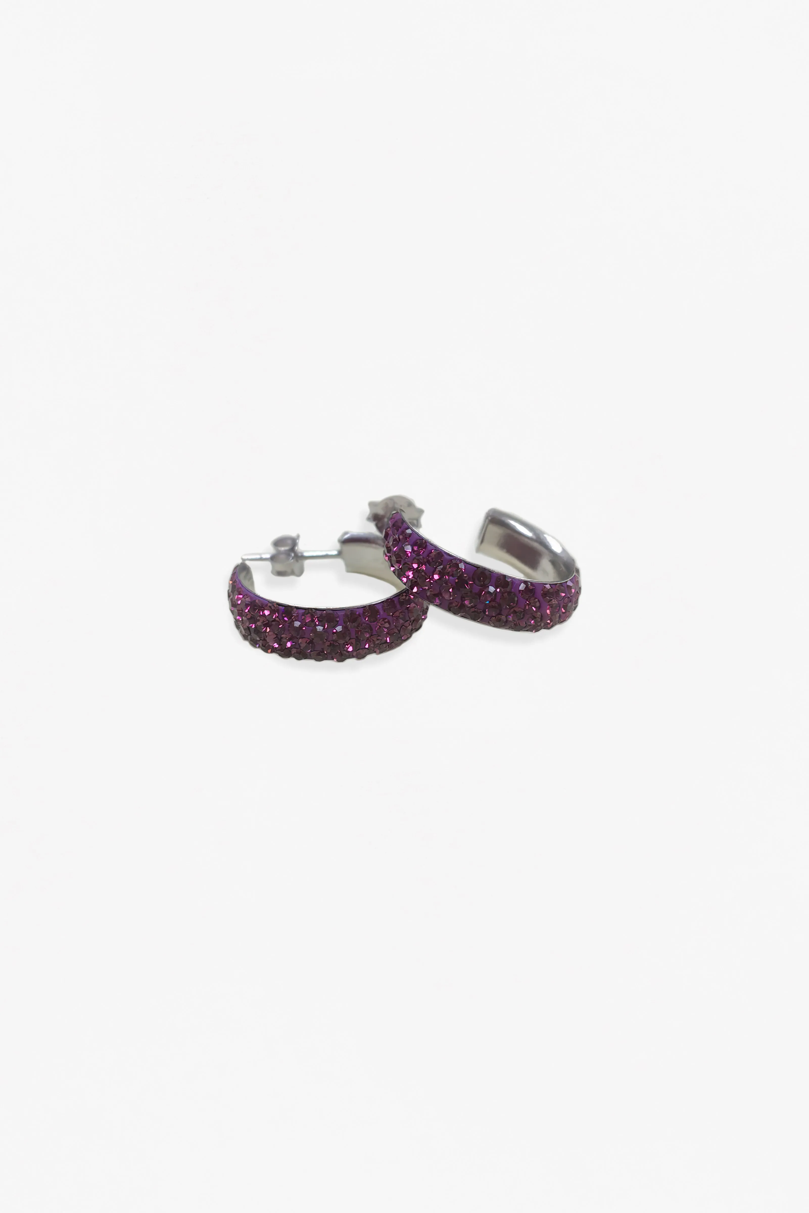 Crystal 3/4" C Huggie Hoop Sterling Silver Earrings