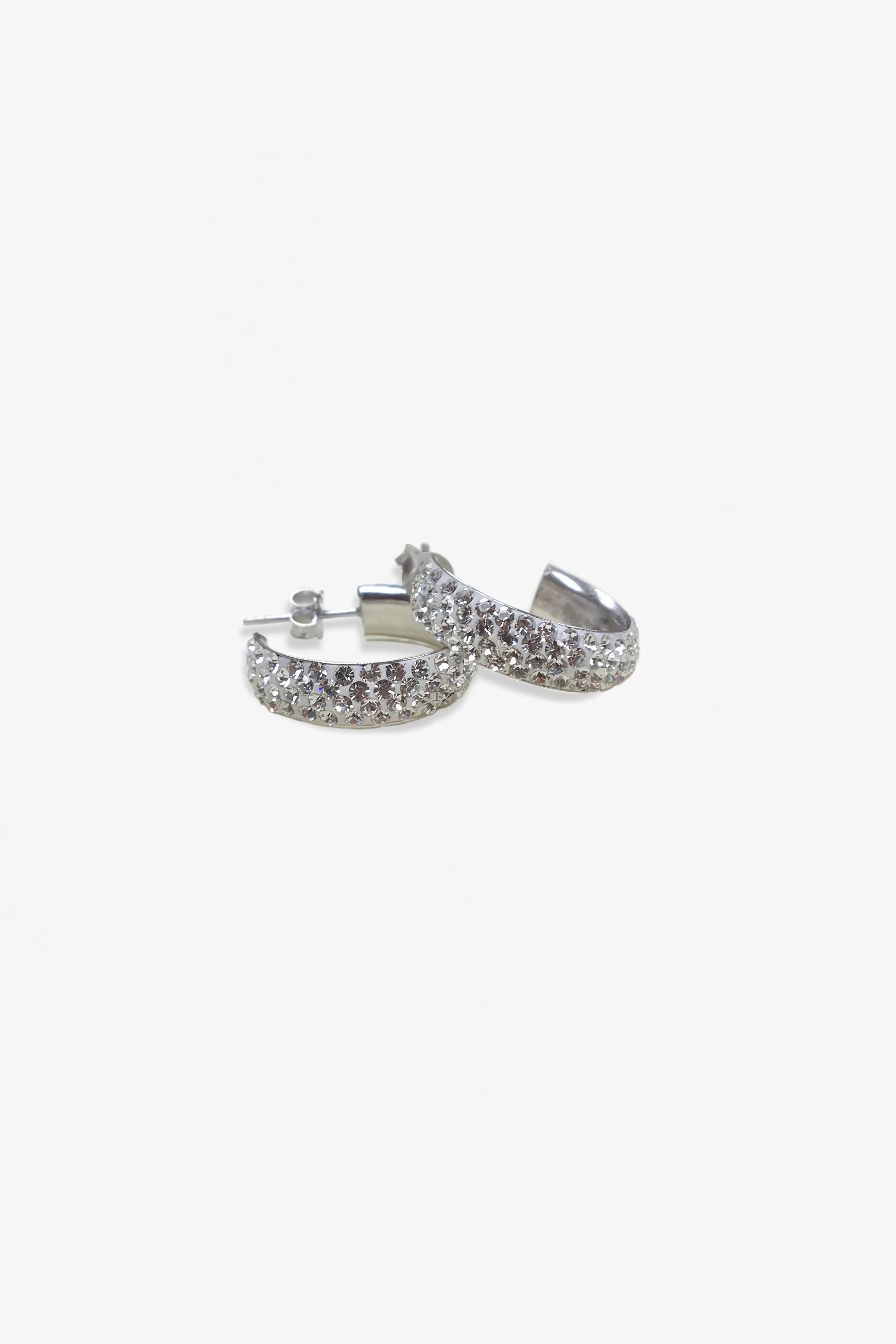 Crystal 3/4" C Huggie Hoop Sterling Silver Earrings
