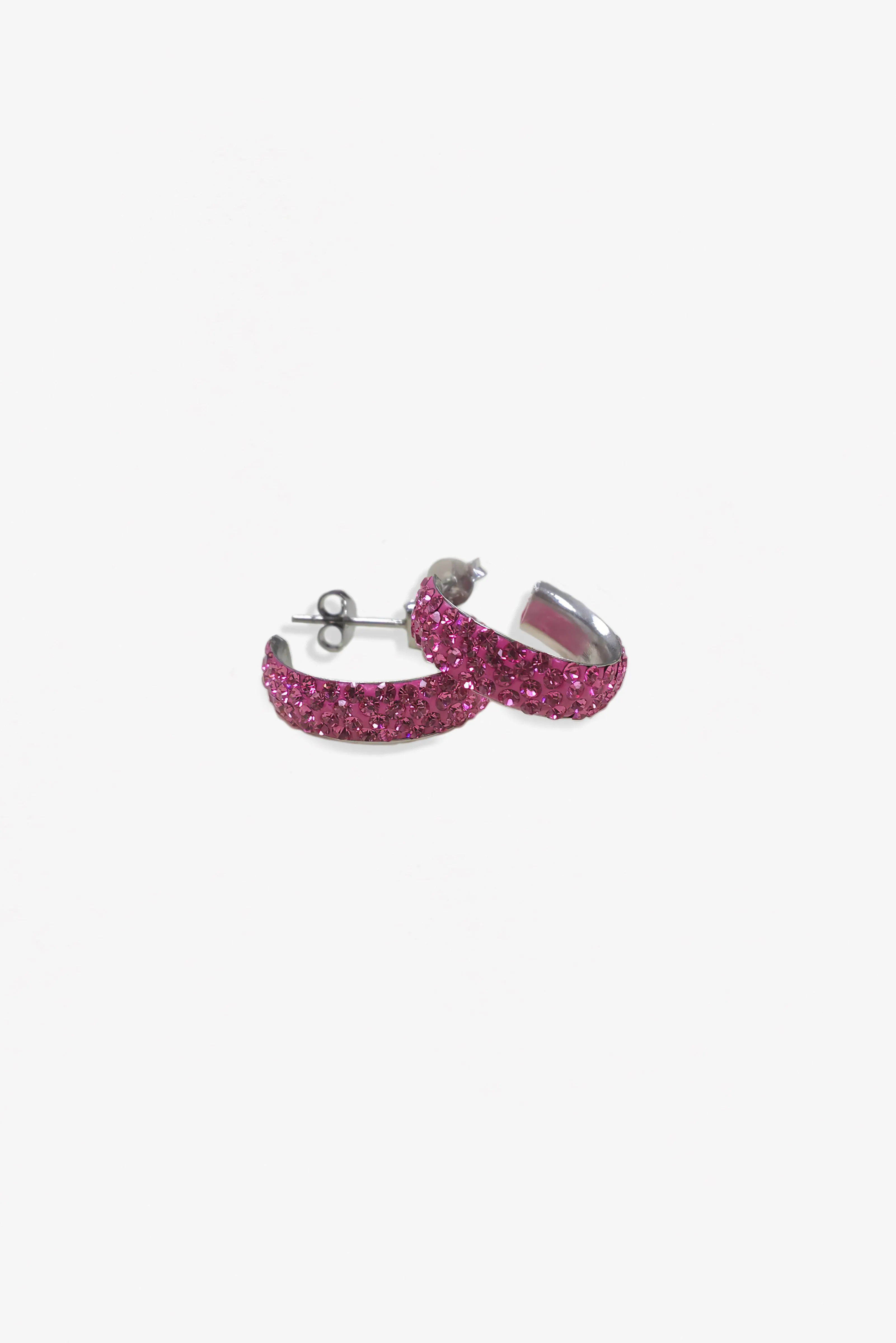Crystal 3/4" C Huggie Hoop Sterling Silver Earrings
