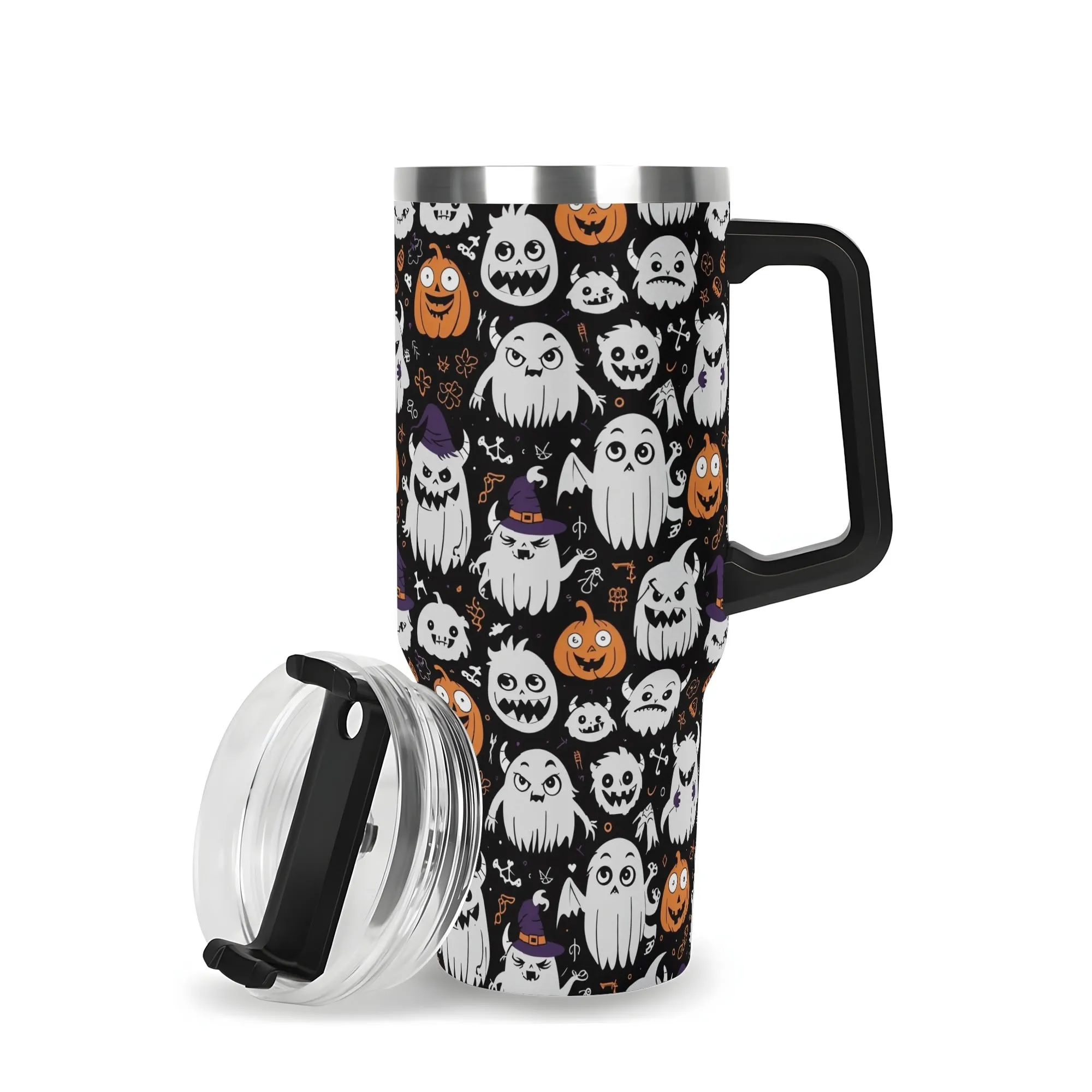 Cute Monster Witches 40oz Stainless Steel Tumbler Gift With Black Handle and Straw