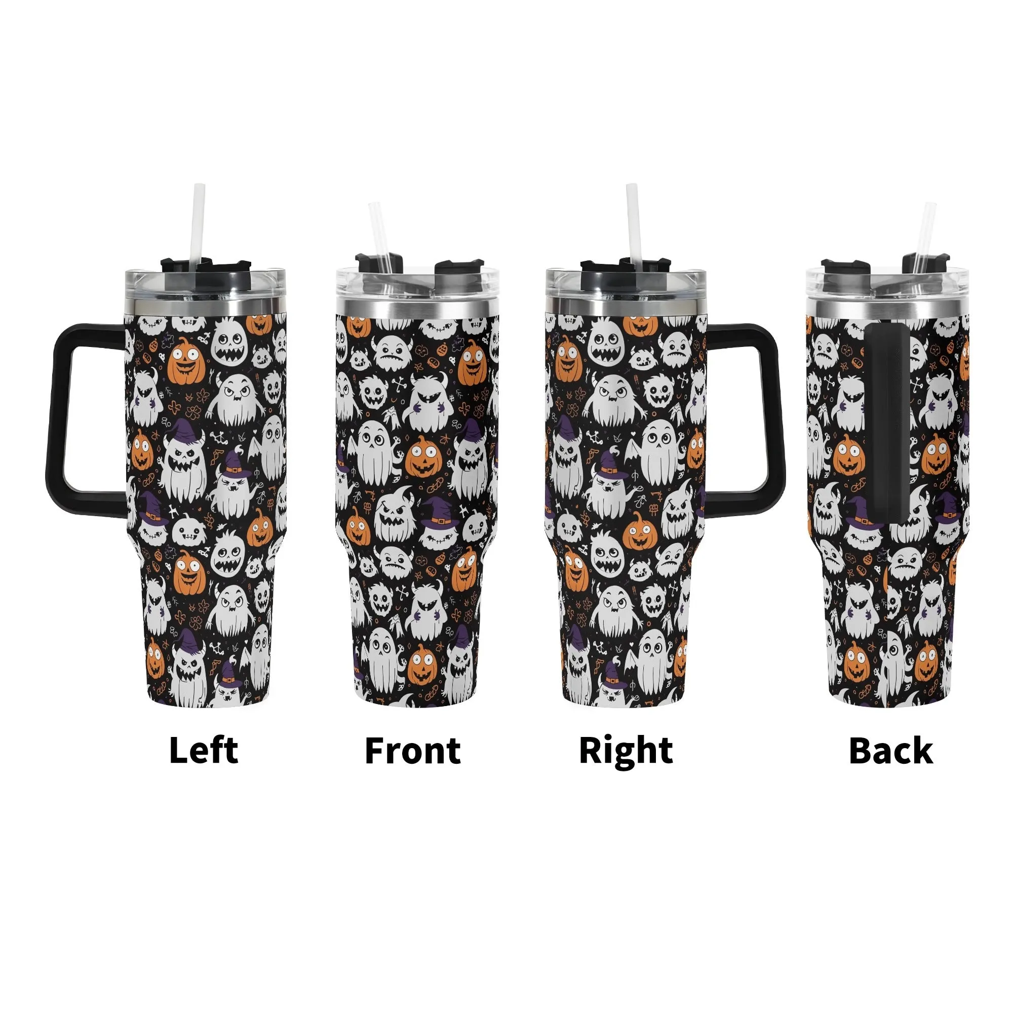 Cute Monster Witches 40oz Stainless Steel Tumbler Gift With Black Handle and Straw