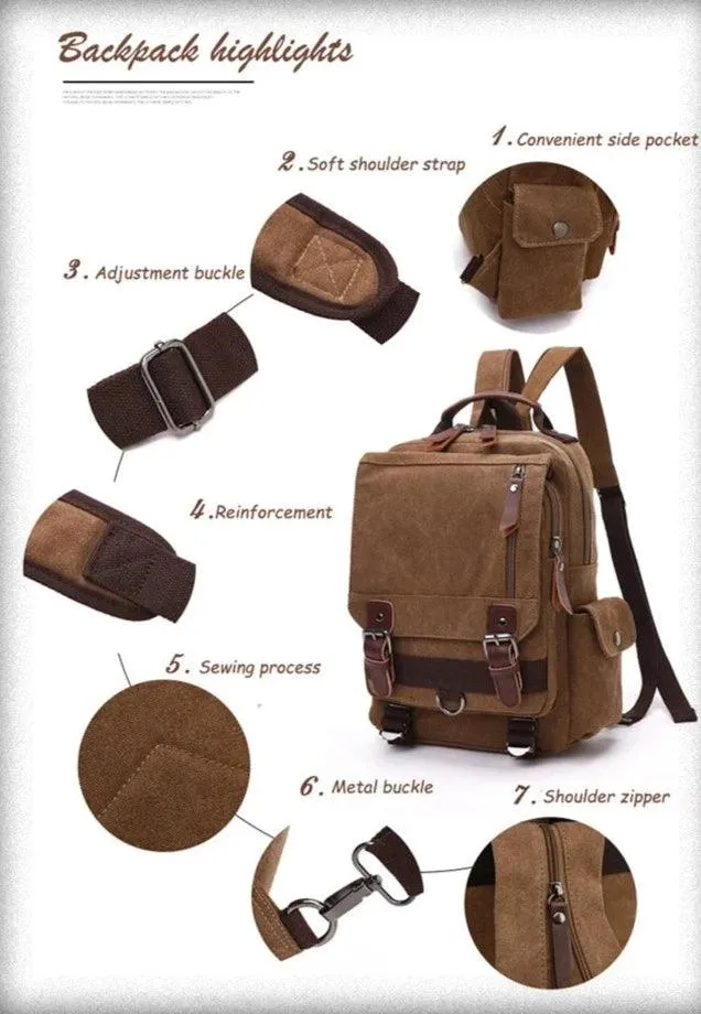 Daypack Cool Backpacks MWCBSF03 Canvas Travel Multifunctional Shoulder Bag