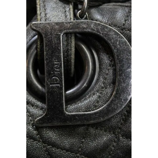 Dior Grey/Silver Quilted Leather Cannage Bucket Satchel