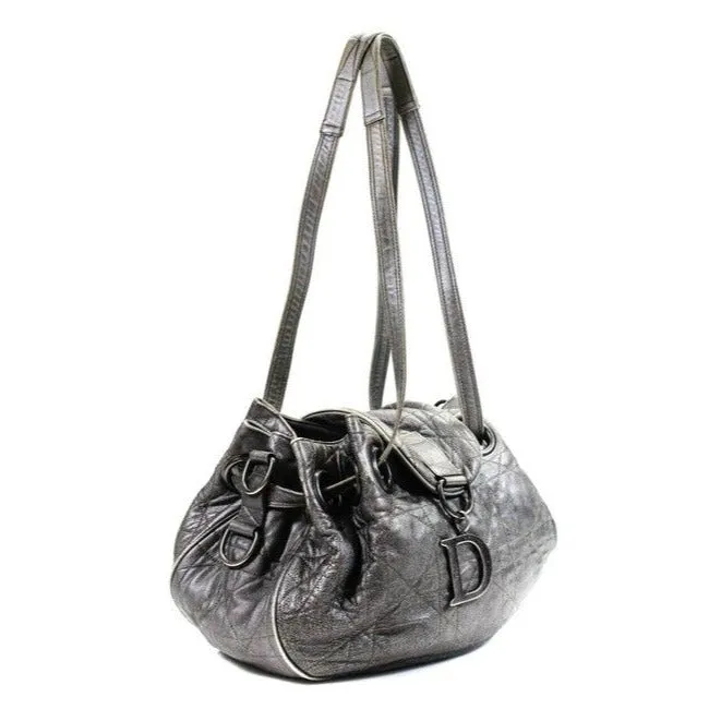 Dior Grey/Silver Quilted Leather Cannage Bucket Satchel