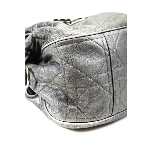 Dior Grey/Silver Quilted Leather Cannage Bucket Satchel