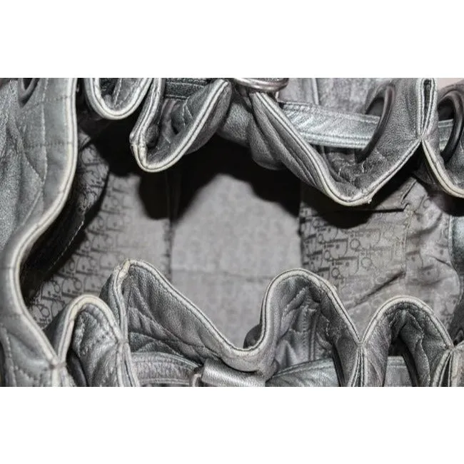 Dior Grey/Silver Quilted Leather Cannage Bucket Satchel