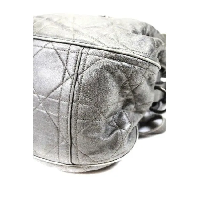 Dior Grey/Silver Quilted Leather Cannage Bucket Satchel