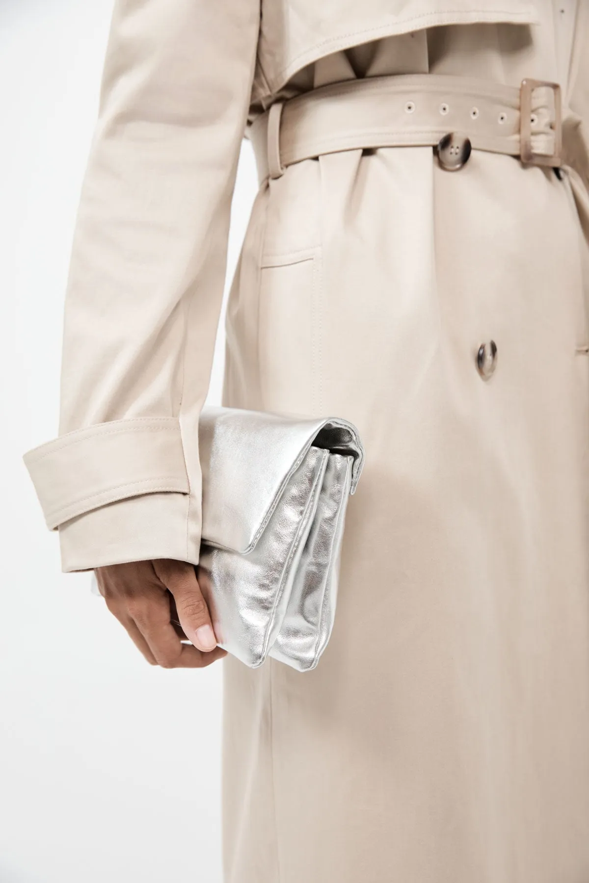 Dual Envelope Clutch - Silver