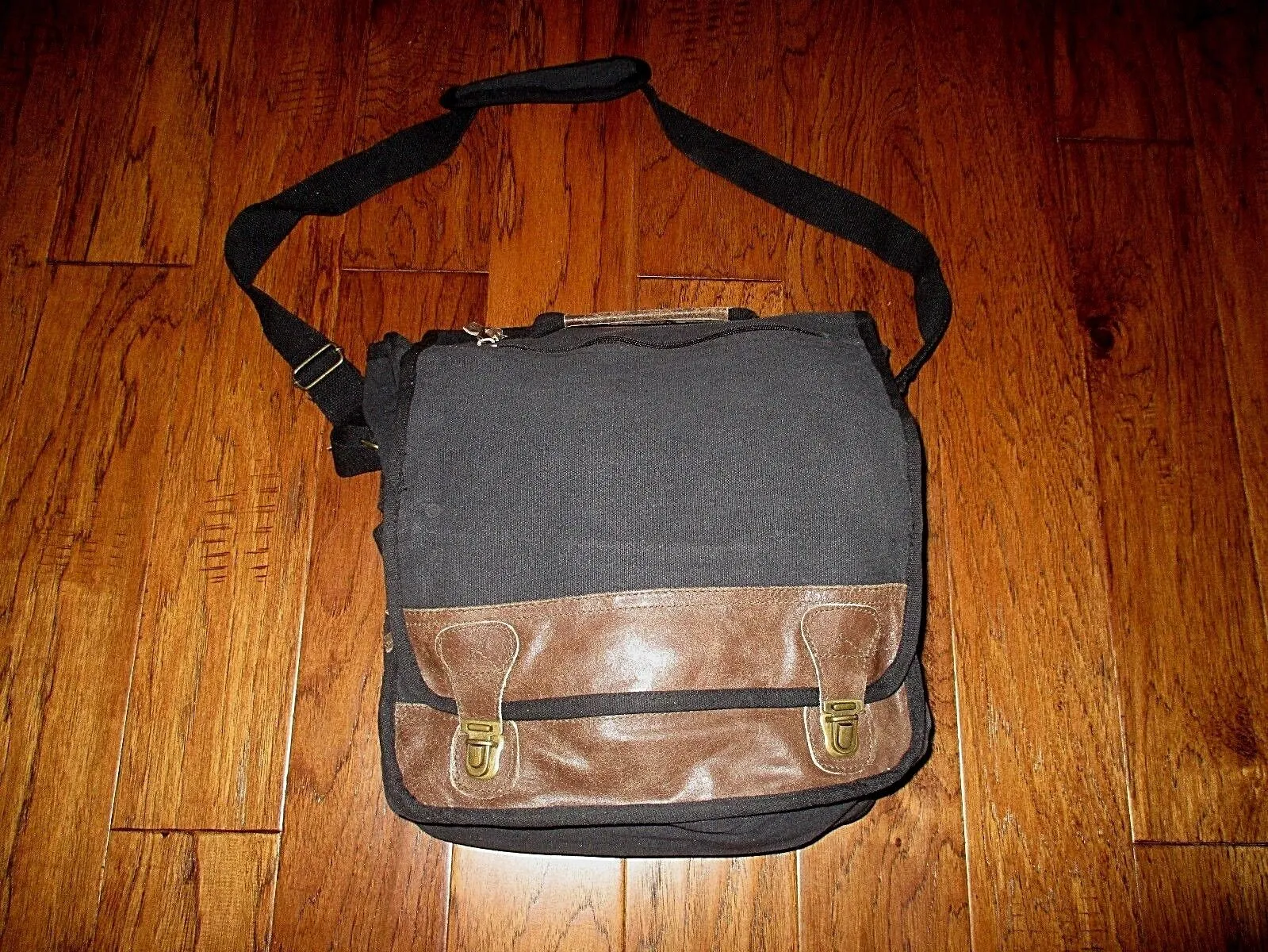 EURO STYLE MESSENGER BAG BLACK CANVAS WITH LEATHER TRIM