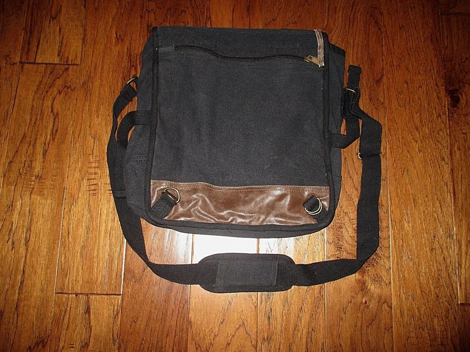 EURO STYLE MESSENGER BAG BLACK CANVAS WITH LEATHER TRIM