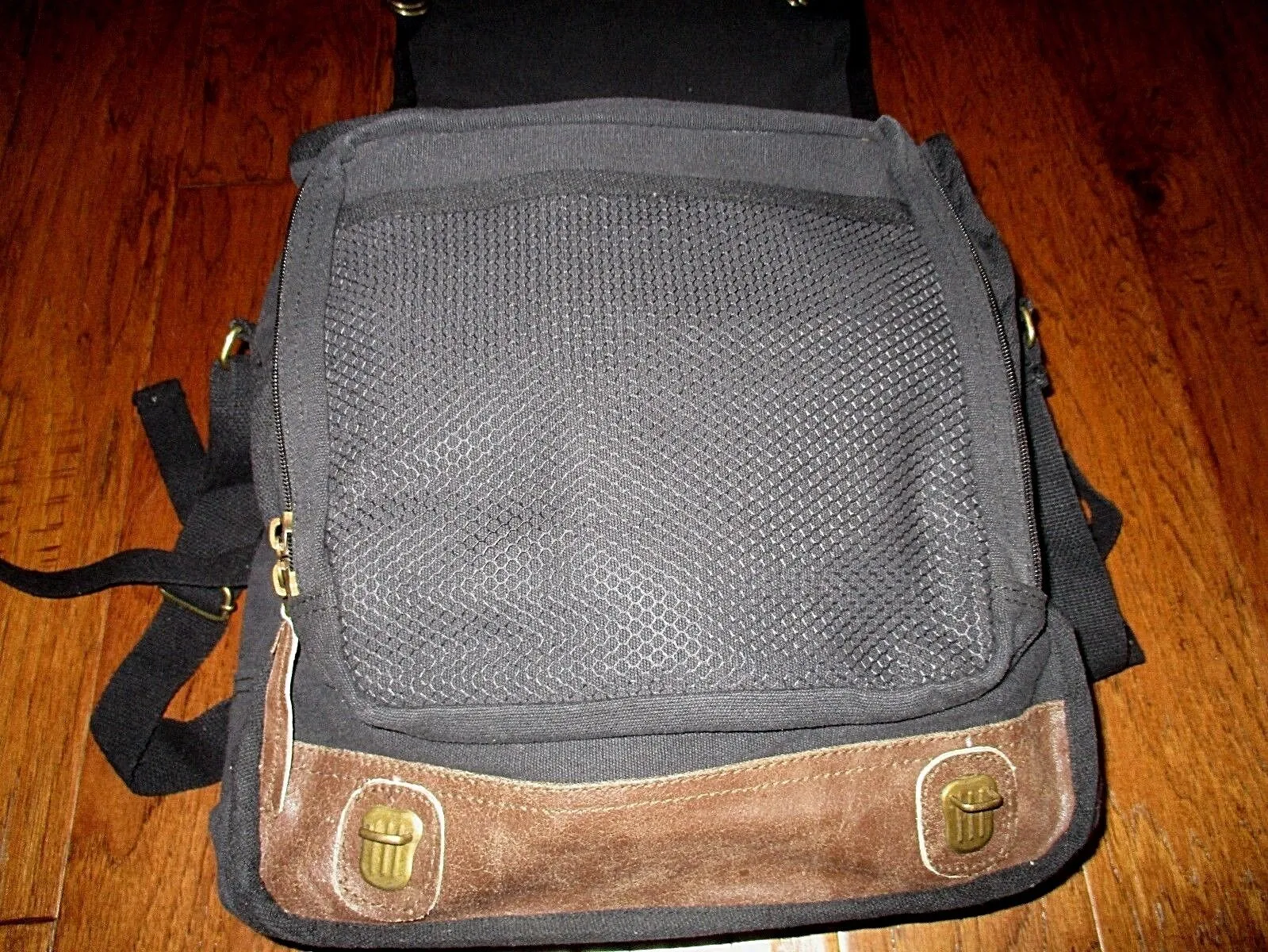 EURO STYLE MESSENGER BAG BLACK CANVAS WITH LEATHER TRIM