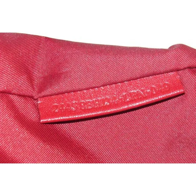 Fendi Top Handle Style Purse Red Zucchino Print On Tan Canvas And Leather Satchel