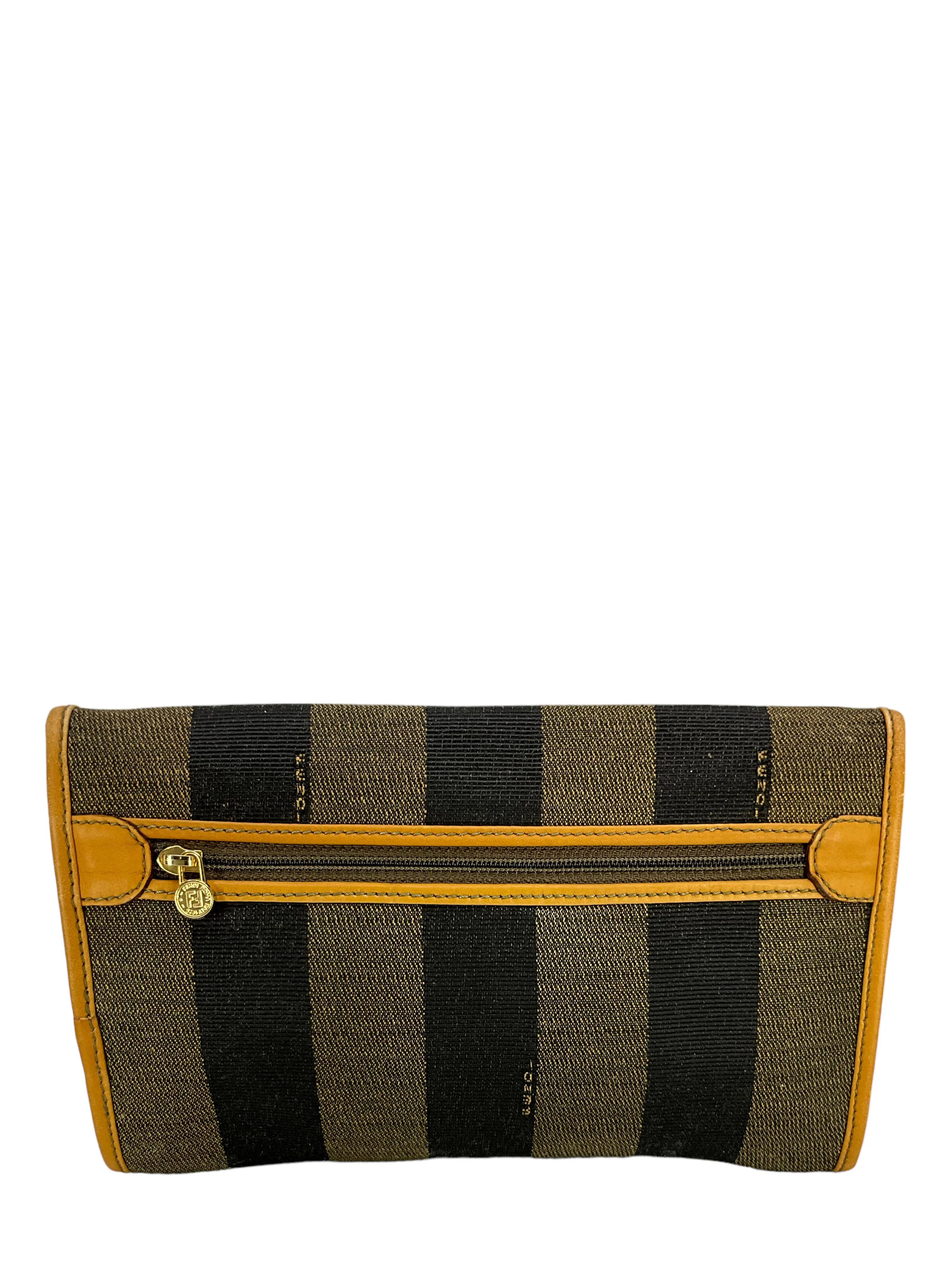 FENDI Vintage Vinyl Pequin Striped Envelope Clutch Bag