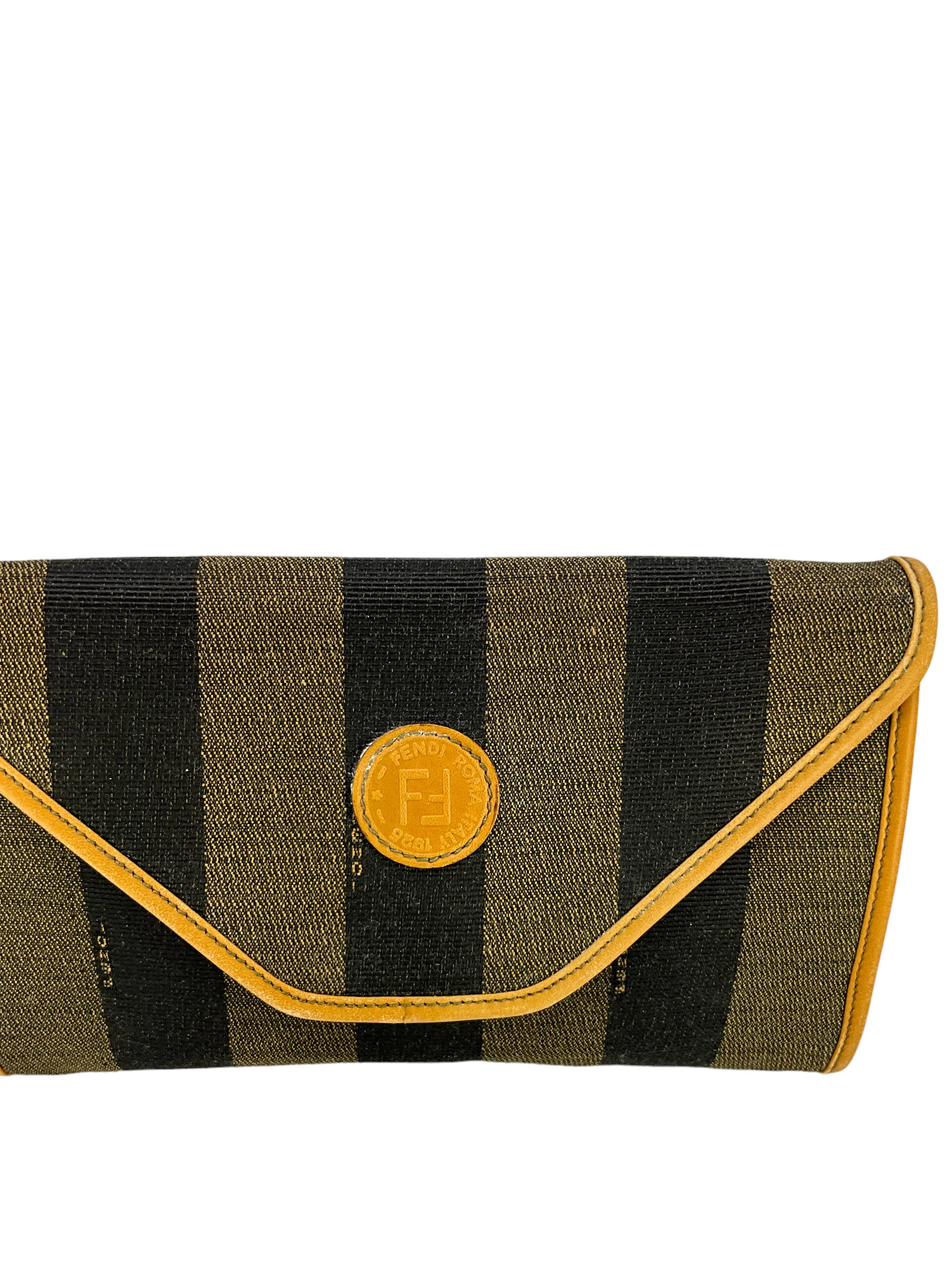 FENDI Vintage Vinyl Pequin Striped Envelope Clutch Bag